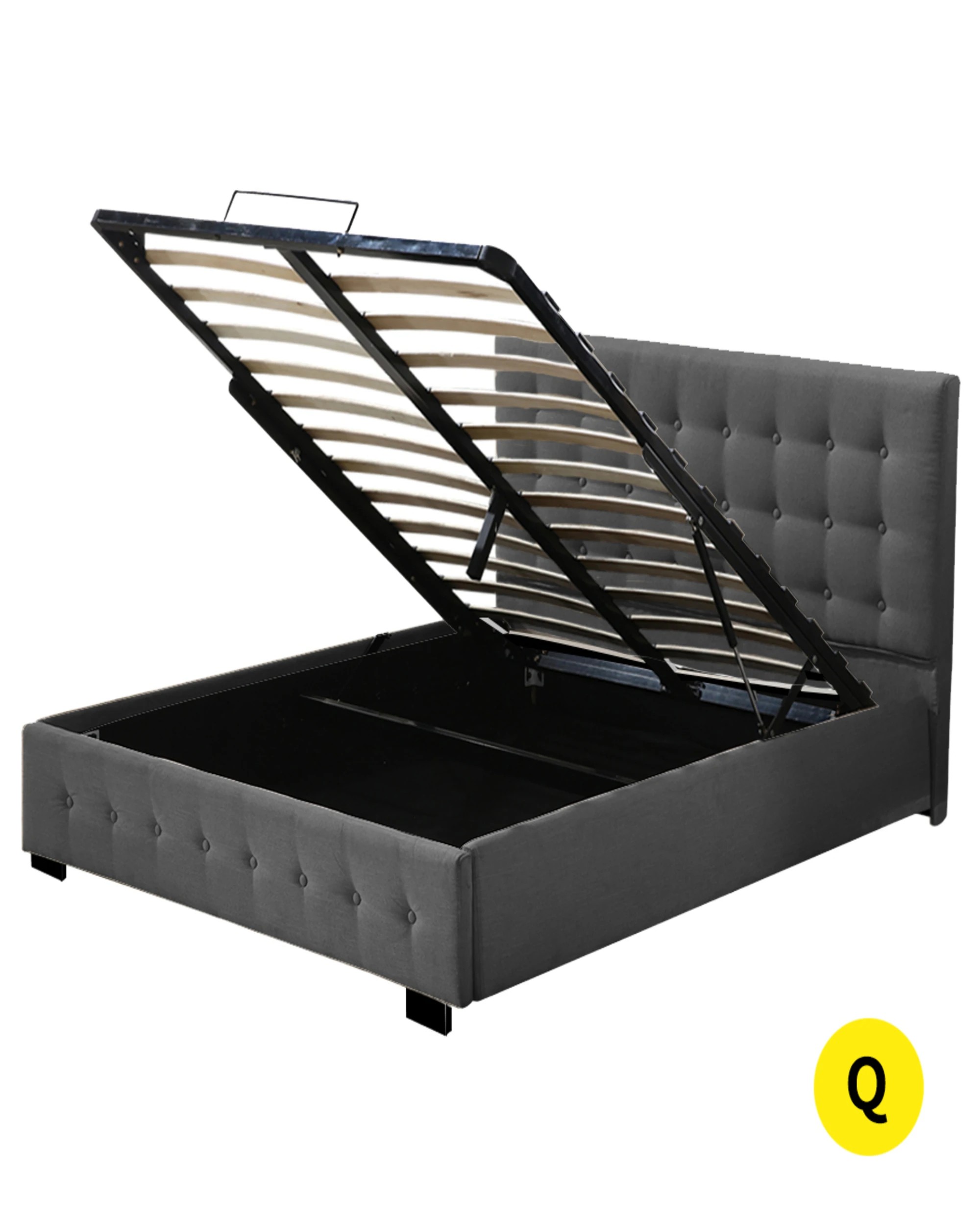 1 Levede Fabric Queen Bed Frame - Dark Grey, 1 of 7
