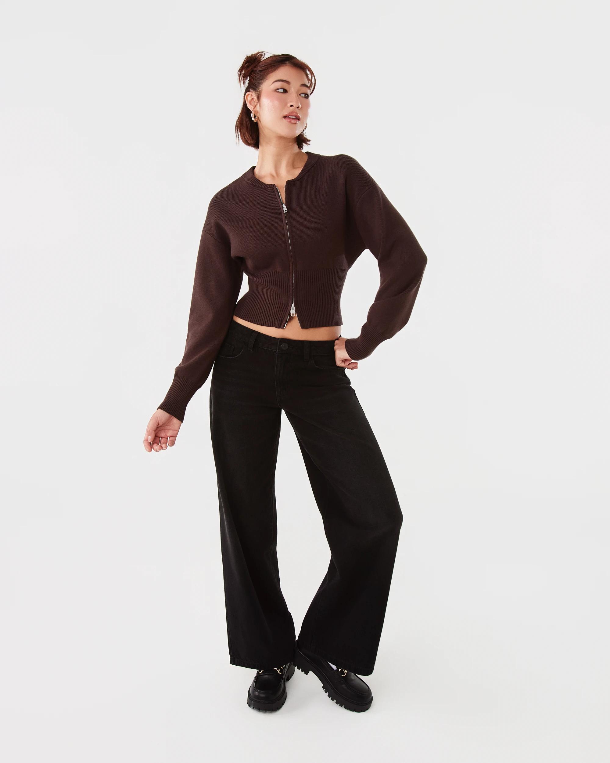 2 Zip Front Knit Cardigan Choc Plum, 2 of 8