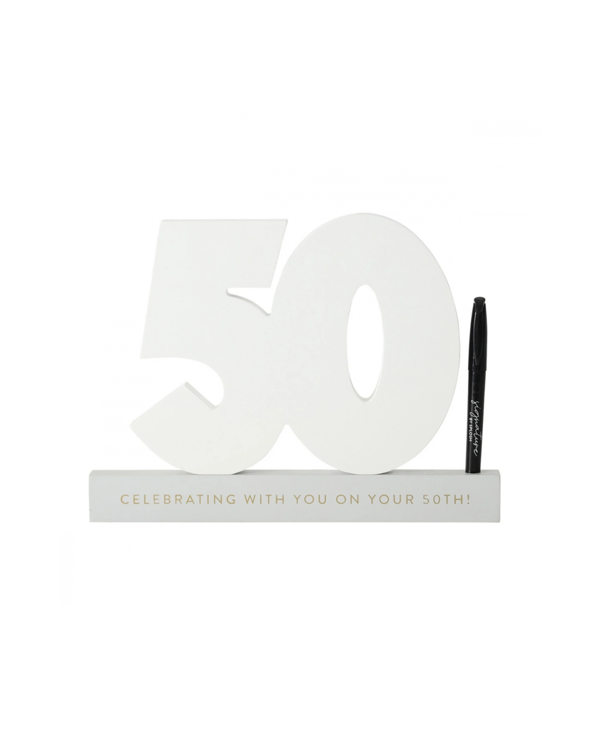 1 Splosh 50th Birthday Wooden Signature Number W/ Marker Keepsake 29x21cm White
 - White, 1 of 8