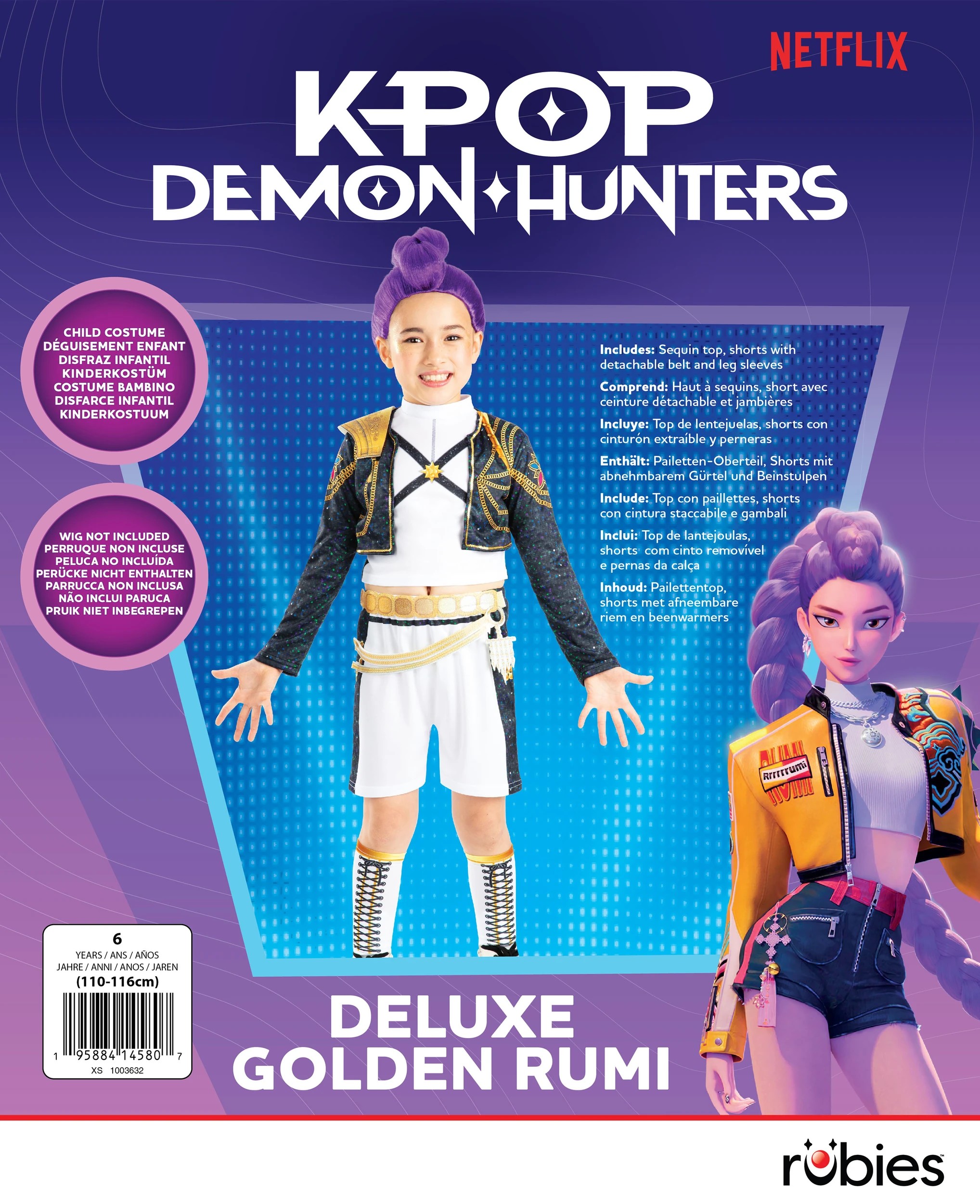 7 KPop Demon Hunters RUMI Deluxe Kids Costume Size 7 - 8yrs - Gold, 7 of 8