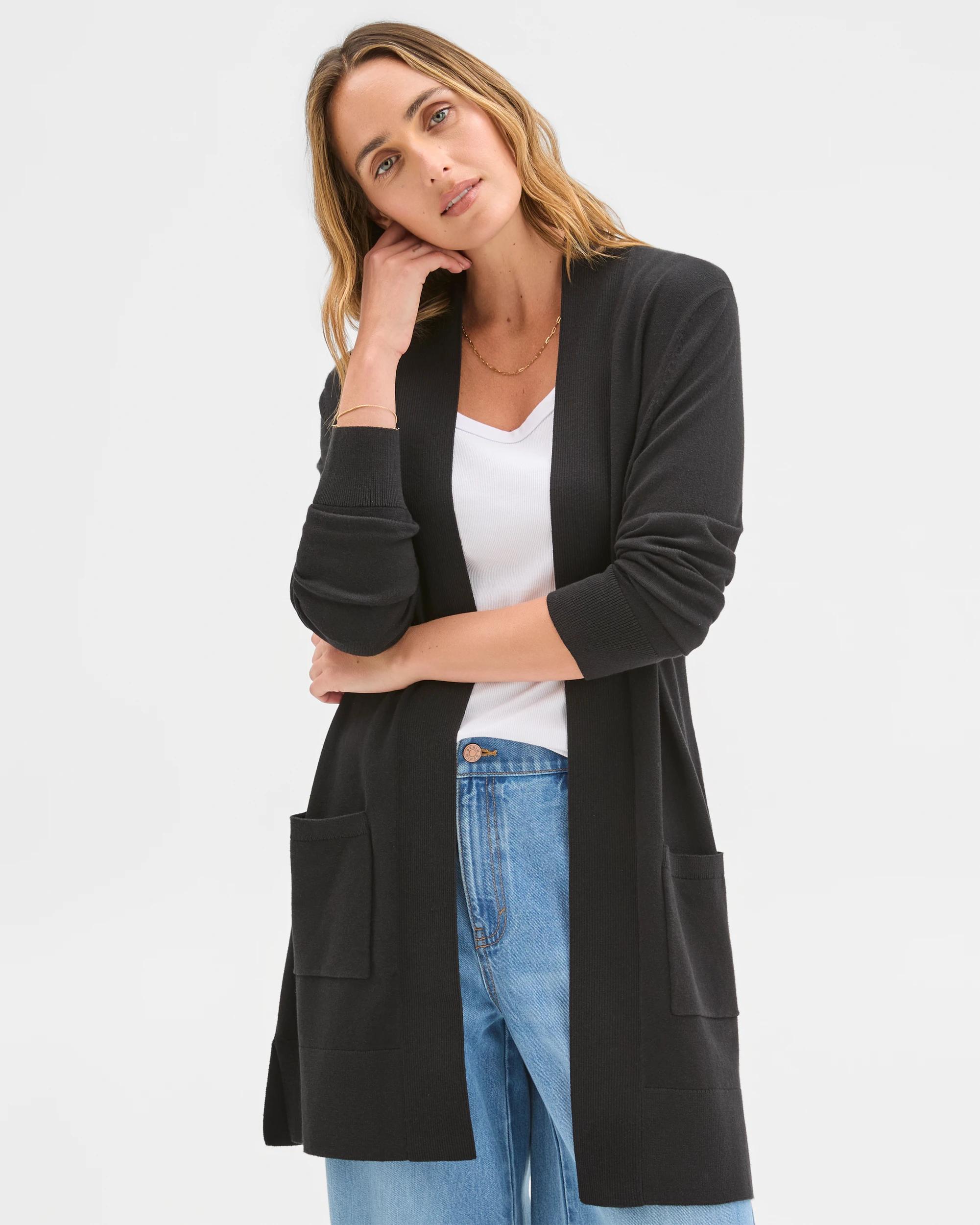 1 Target Woman Edge To Edge Rib Cardigan BLACK, 1 of 5