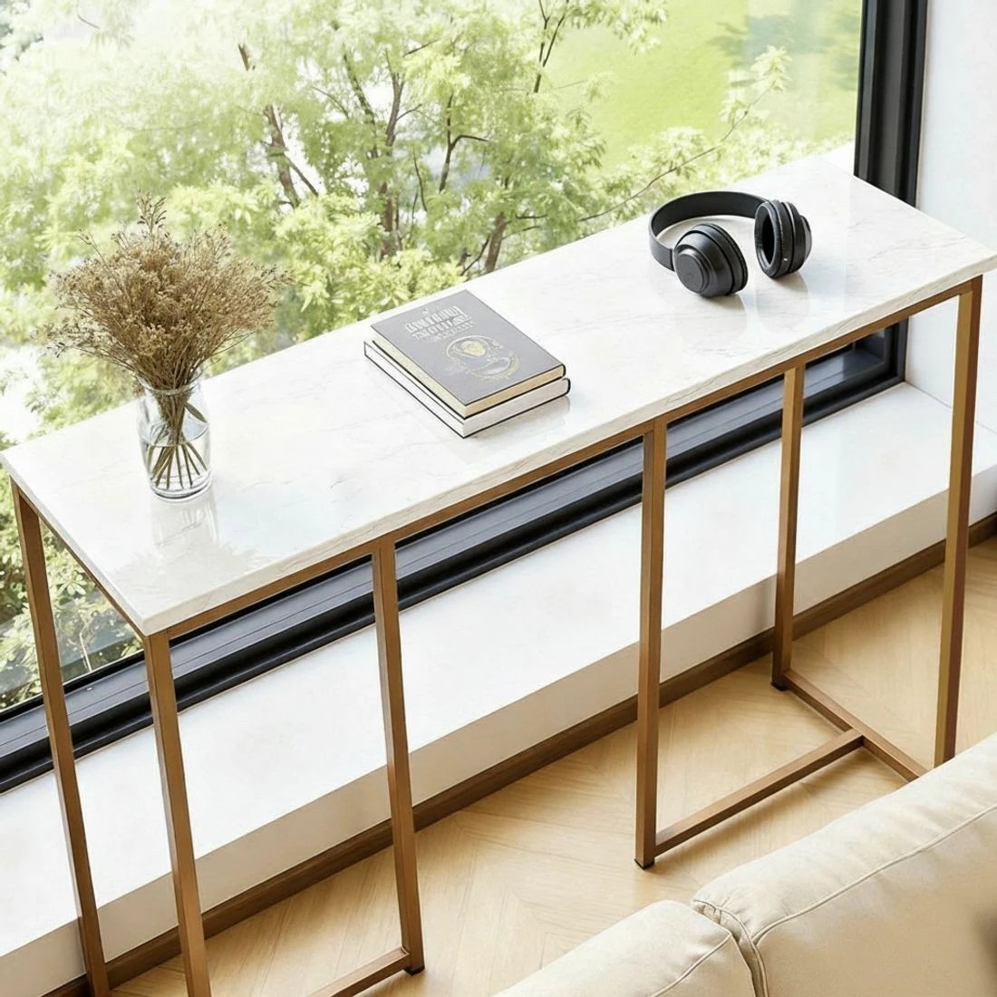 5 Artiss Console Table Marble Effect &Gold - White, 5 of 8