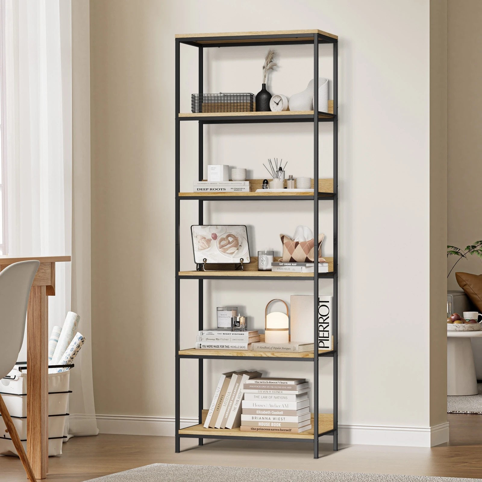 2 Oikiture Display Shelf 5 Tier Bookshelf Storage Shelves Stand Rack Bookcase
 - Natural, 2 of 9