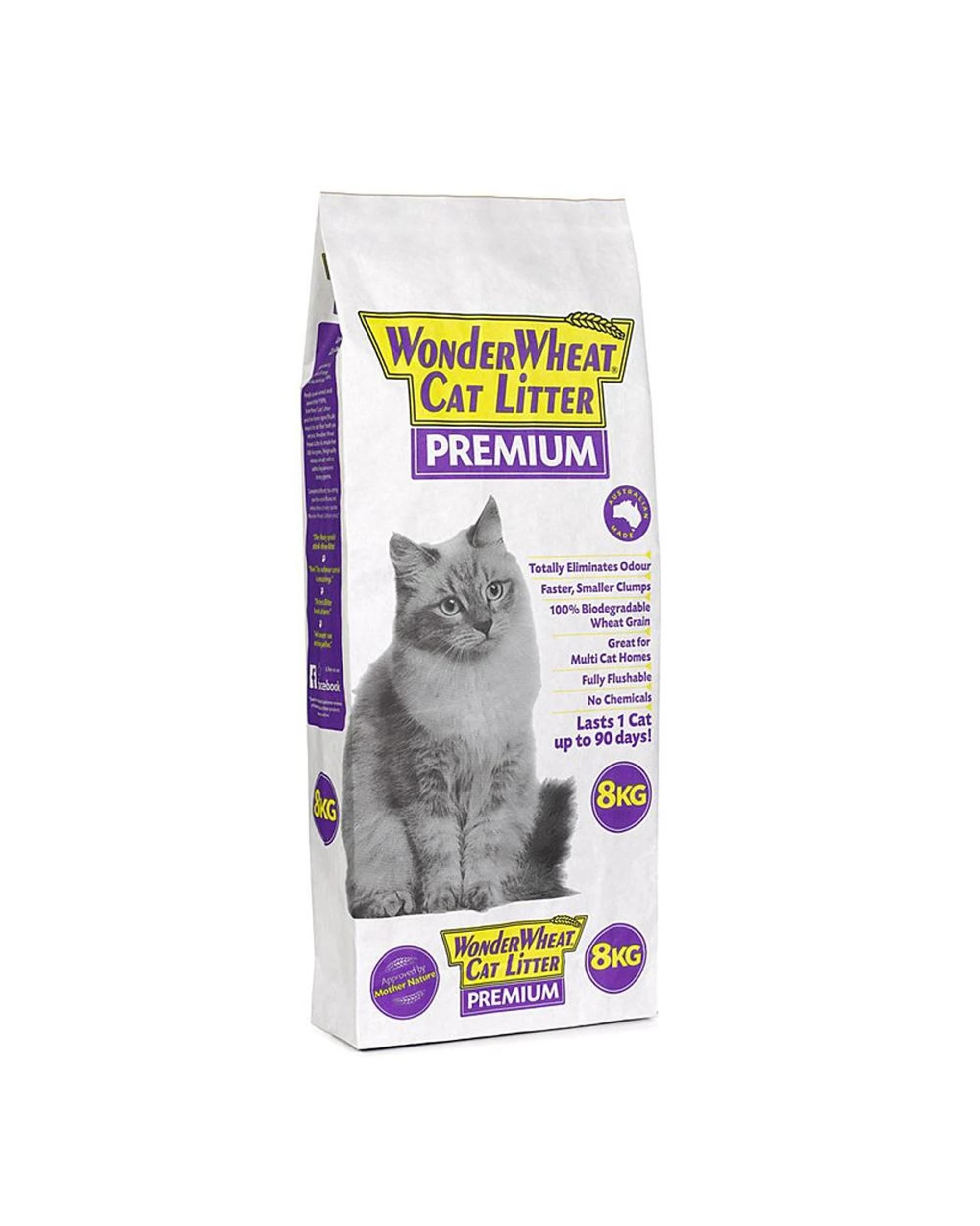 1 Wonder Wheat Premium Cat Litter Eliminates & Controls Odour 8kg, 1 of 2