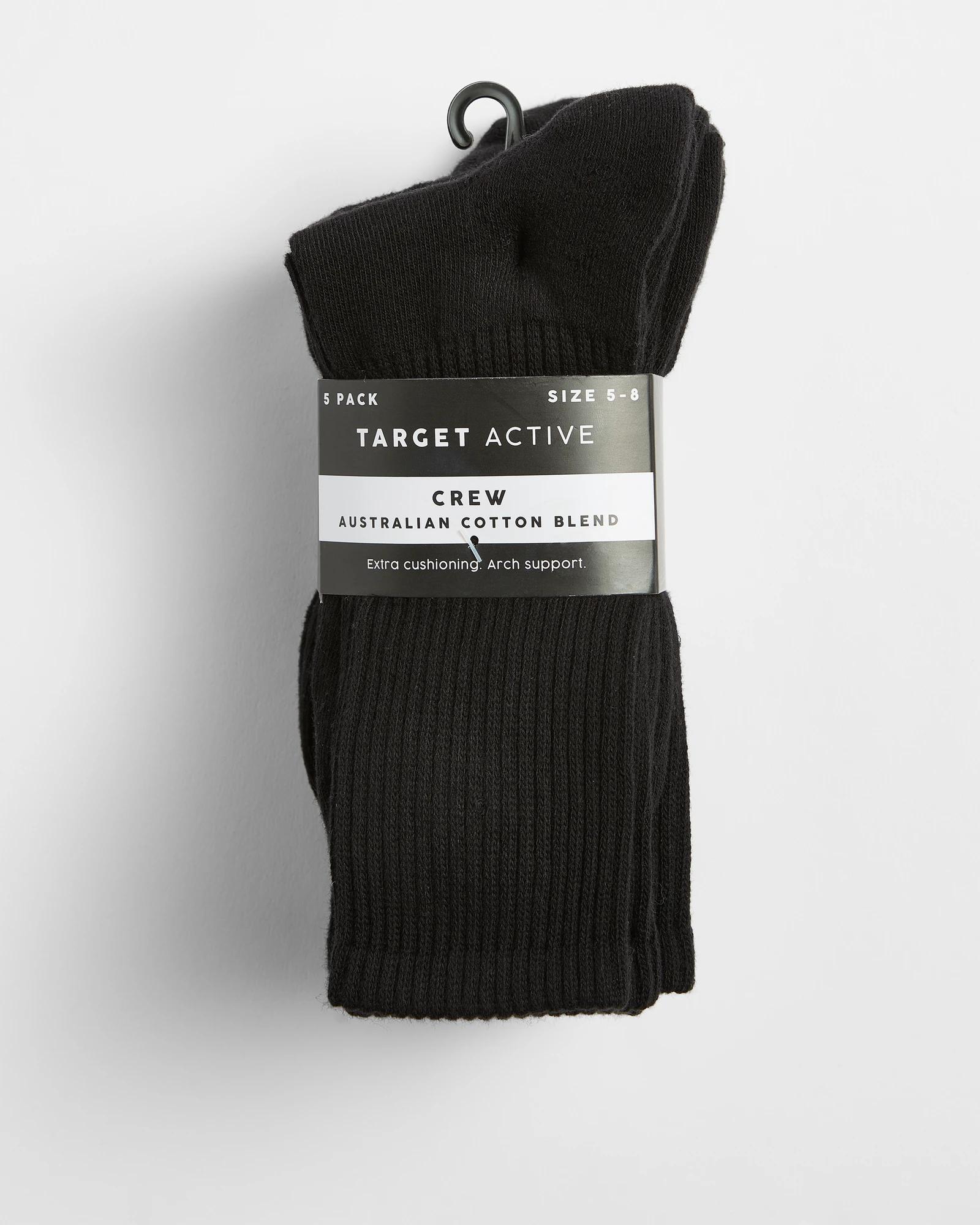 3 Target Active Australian Cotton Blend 5 Pack Crew Sport Socks BLACK, 3 of 3