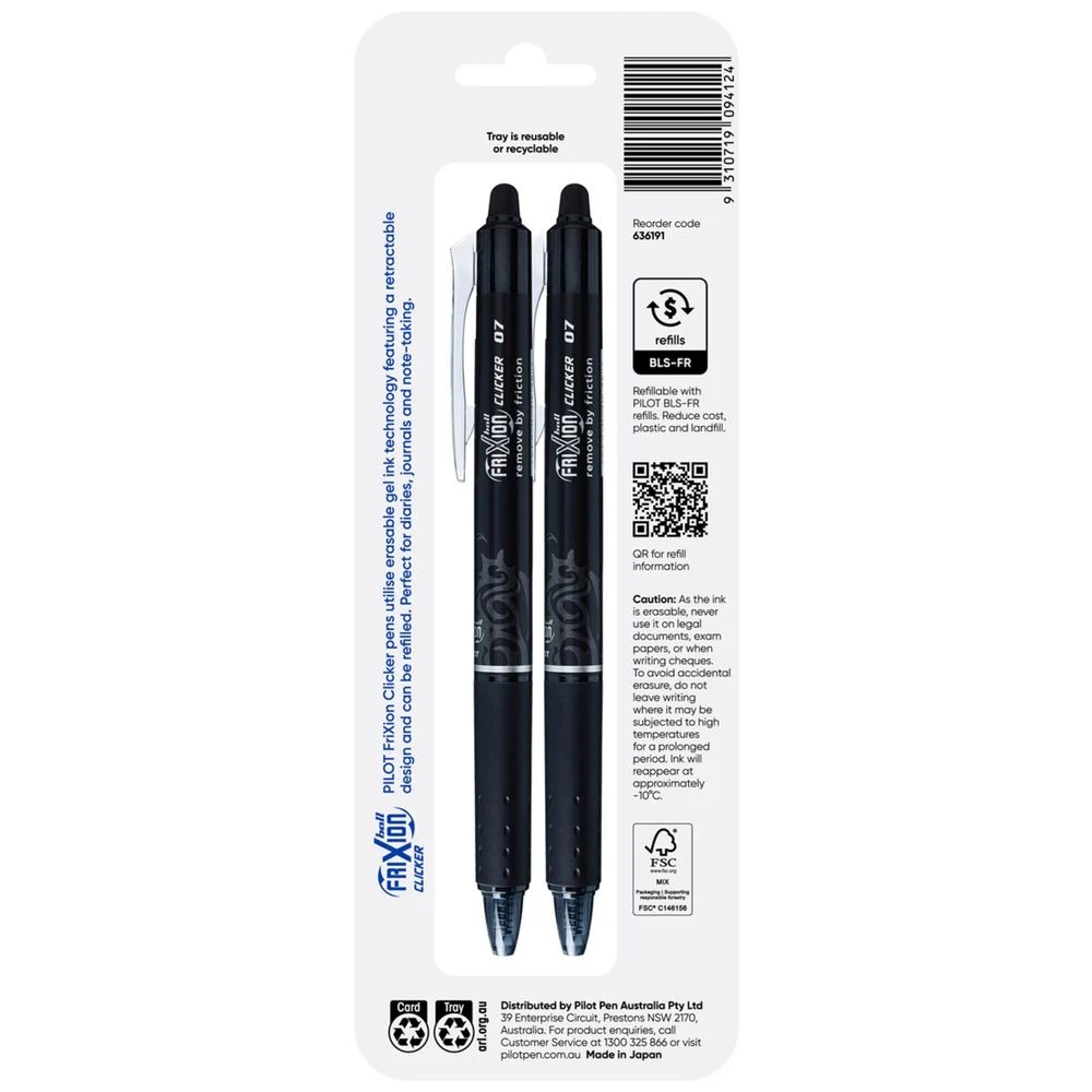 2 PILOT FriXion Clicker Erasable Gel Pen 0.7mm Black 2 Pack, 2 of 9