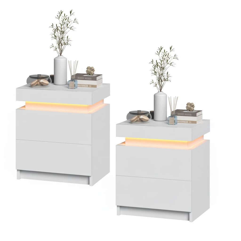 1 Advwin Led Bedside Table Set Of 2 Lift Up Nightstand 2 Drawers, 1 of 9