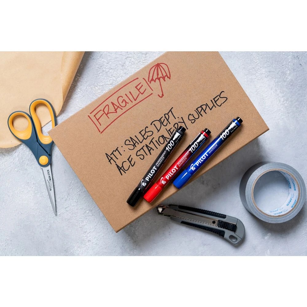 5 PILOT SCA100 Permanent Marker Bullet 1mm Black 2 Pack, 5 of 6