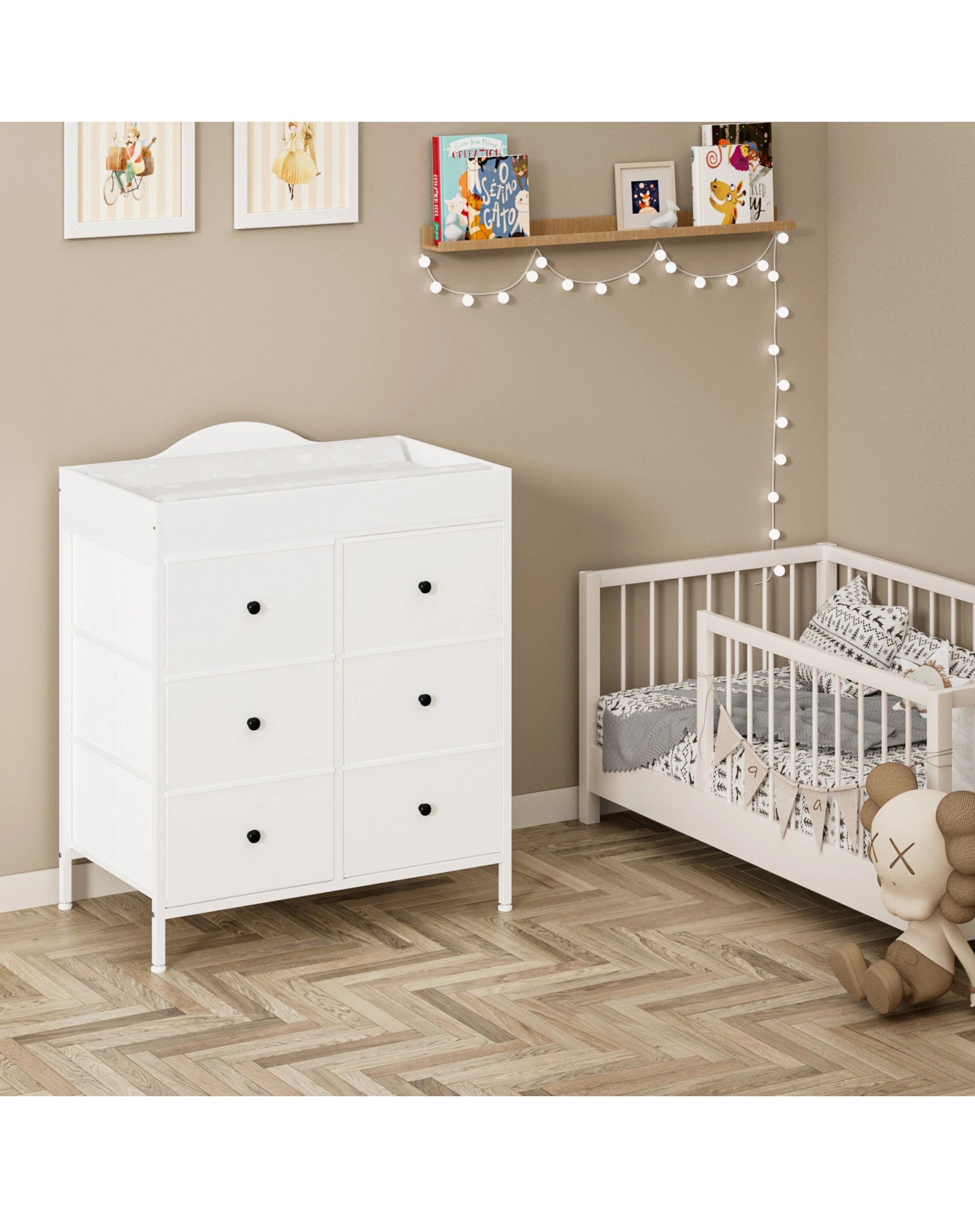 5 Advwin Baby Change Table with 6 Storage Fabric Drawers - White, 5 of 9