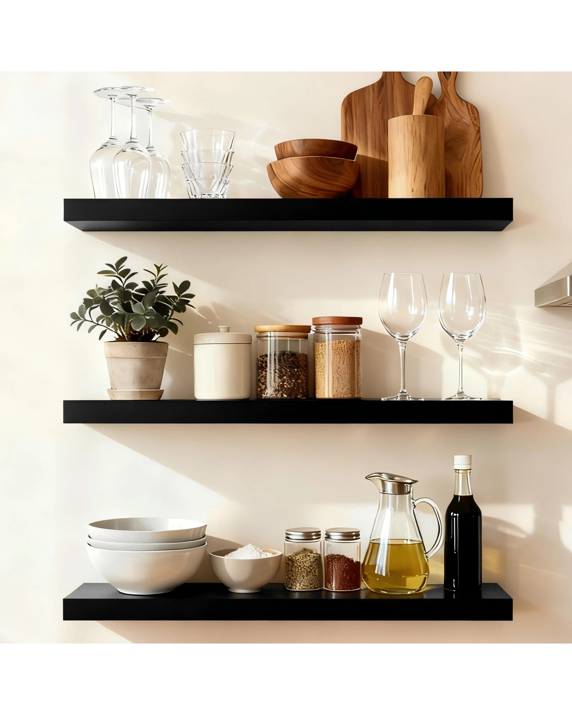 1 Takara Seiso Floating Wall Shelves Display Rack (Set of 3) Large 90cm - Black, 1 of 10