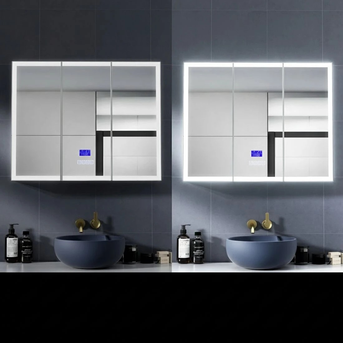 4 Bathroom Mirror Cabinet LED Light 900x720mm Medicine Wall Storage - White, 4 of 4