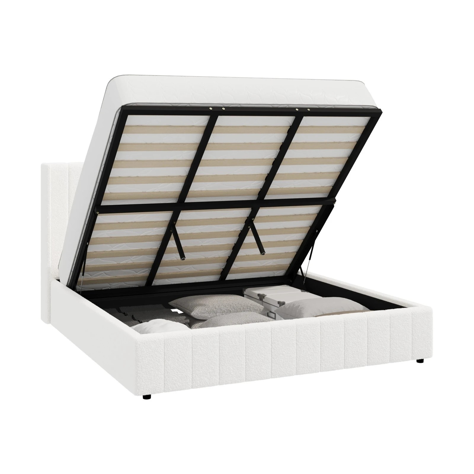 9 Oikiture King Bed Frame Gas Lift Base With Storage Boucle Fabric
 - White, 9 of 10