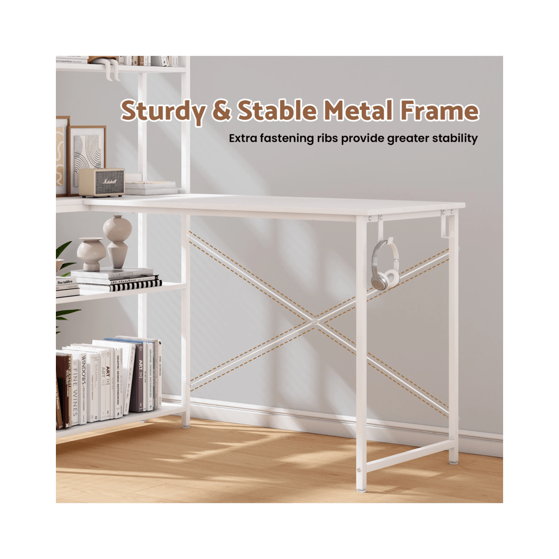 4 Advwin 120cm L Shaped Computer Desk With Reversible Storage Shelves Corner Desk White, 4 of 10