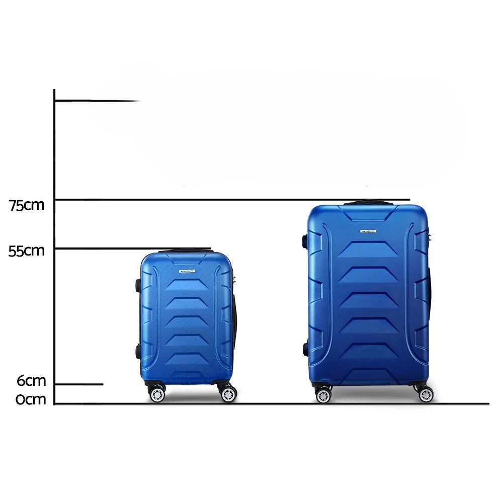 1 Wanderlite 2pc Luggage Trolley Travel Suitcase Set TSA Hard Case - Blue, 1 of 6