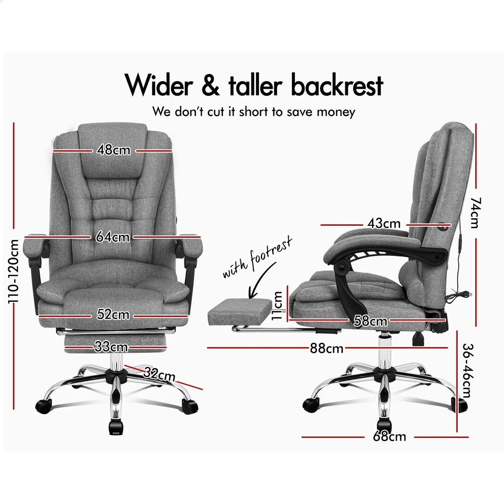 9 Alfordson Massage Office Chair Executive Seat Fabric Gaming Computer Racer - Grey, 9 of 10