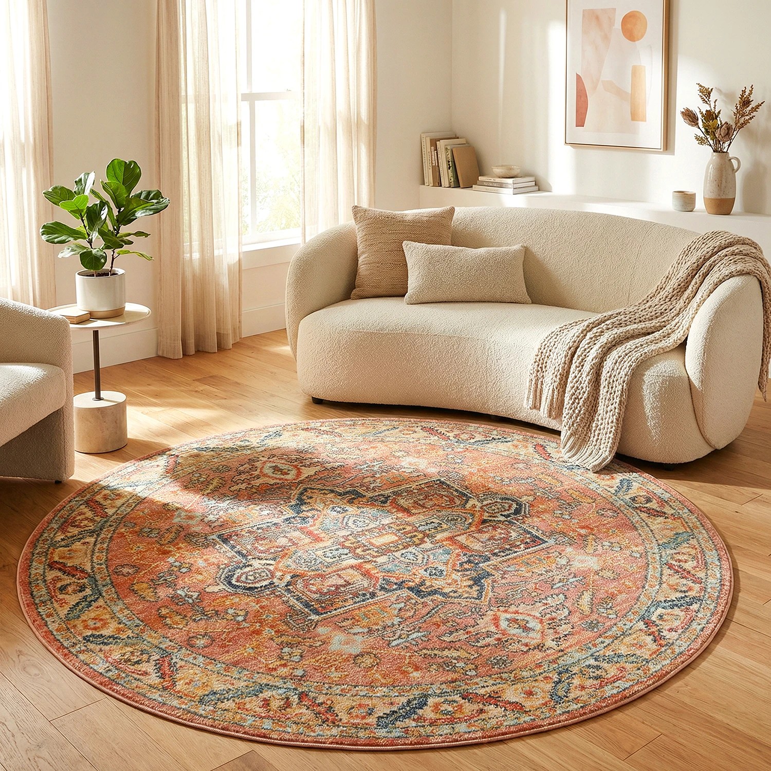 1 Common Ground Rugs Eterna 850 200x200cm - Medium Round Power Loomed Pet Friendly Rug - Beige, 1 of 8