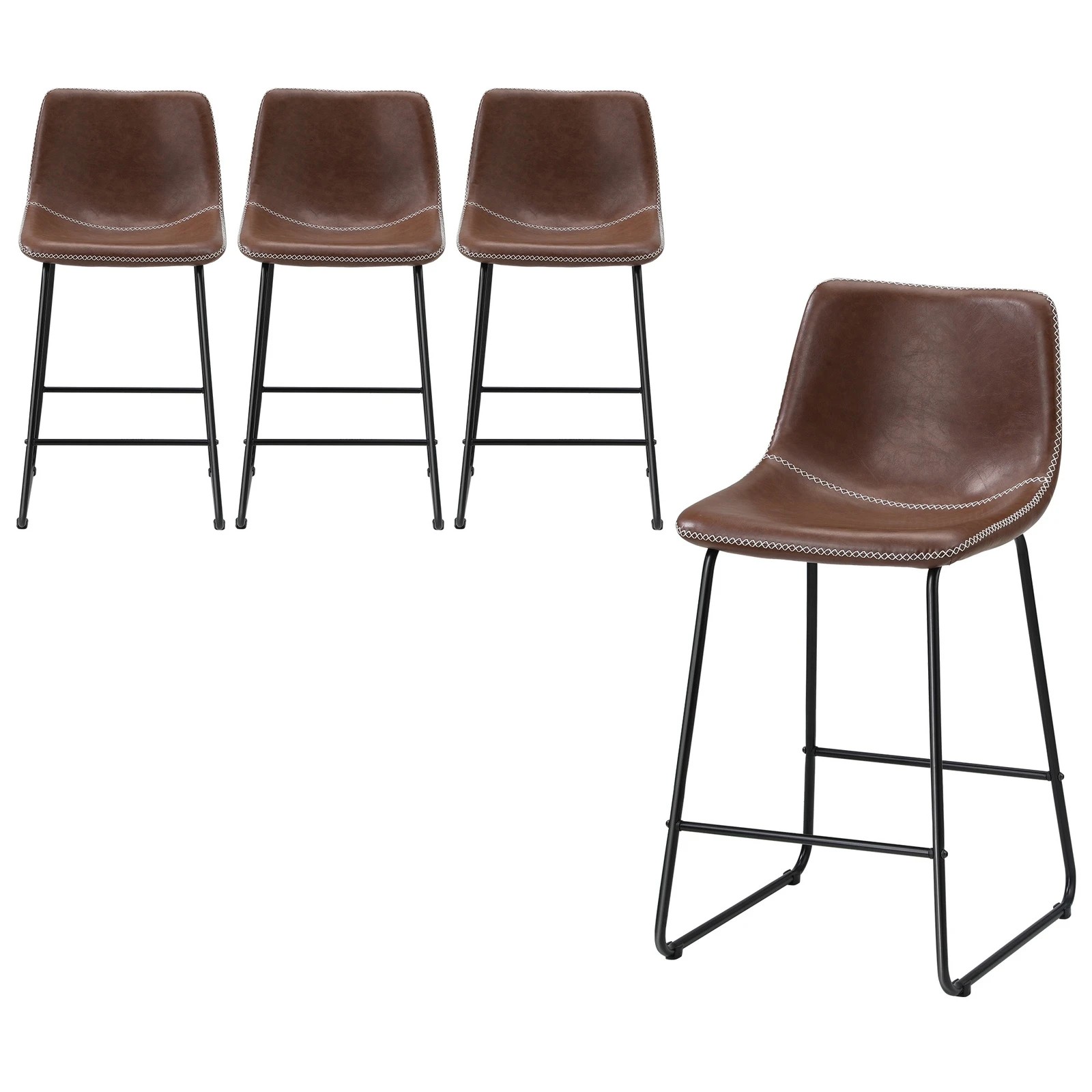 6 Oikiture 4x Bar Stools Kitchen Dining Chairs Leather Padded Stool
 - Brown, 6 of 10