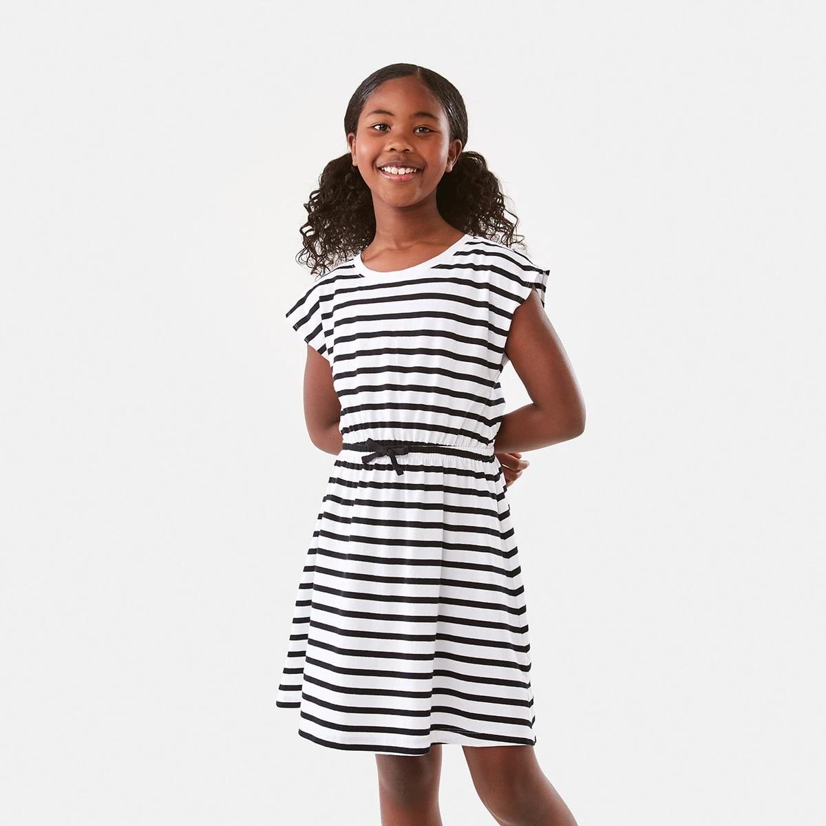 1 Gathered Waist Knit Dress Blk Stripe, 1 of 10