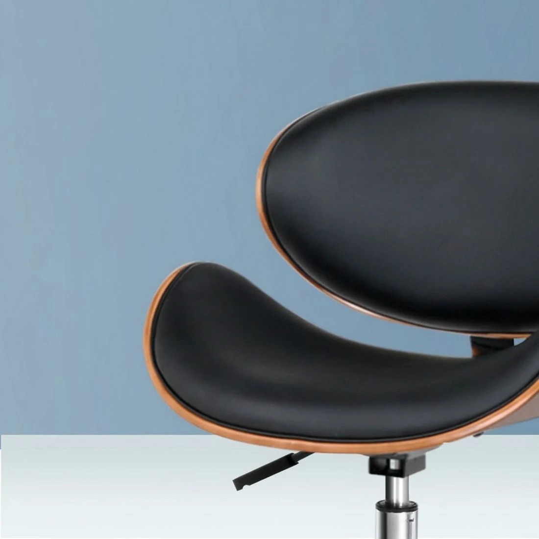 4 Artiss Wooden Office Chair Leather Seat - Black, 4 of 7