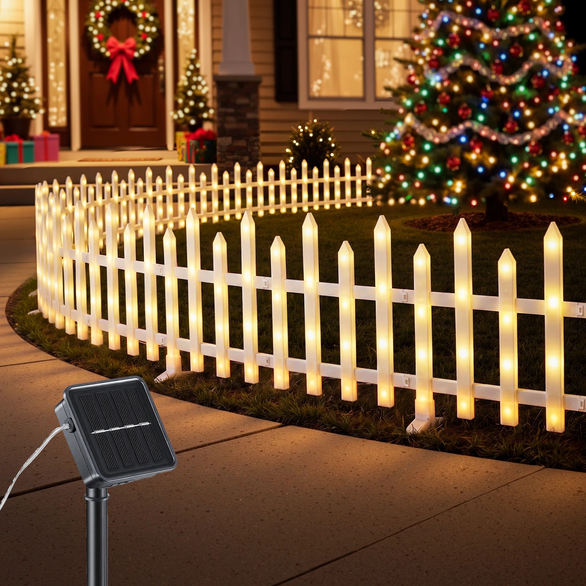 2 Jingle Jollys 3m Solar Christmas Fence Lights Outdoor Garden Path Decor Warm 8pc - White, 2 of 9