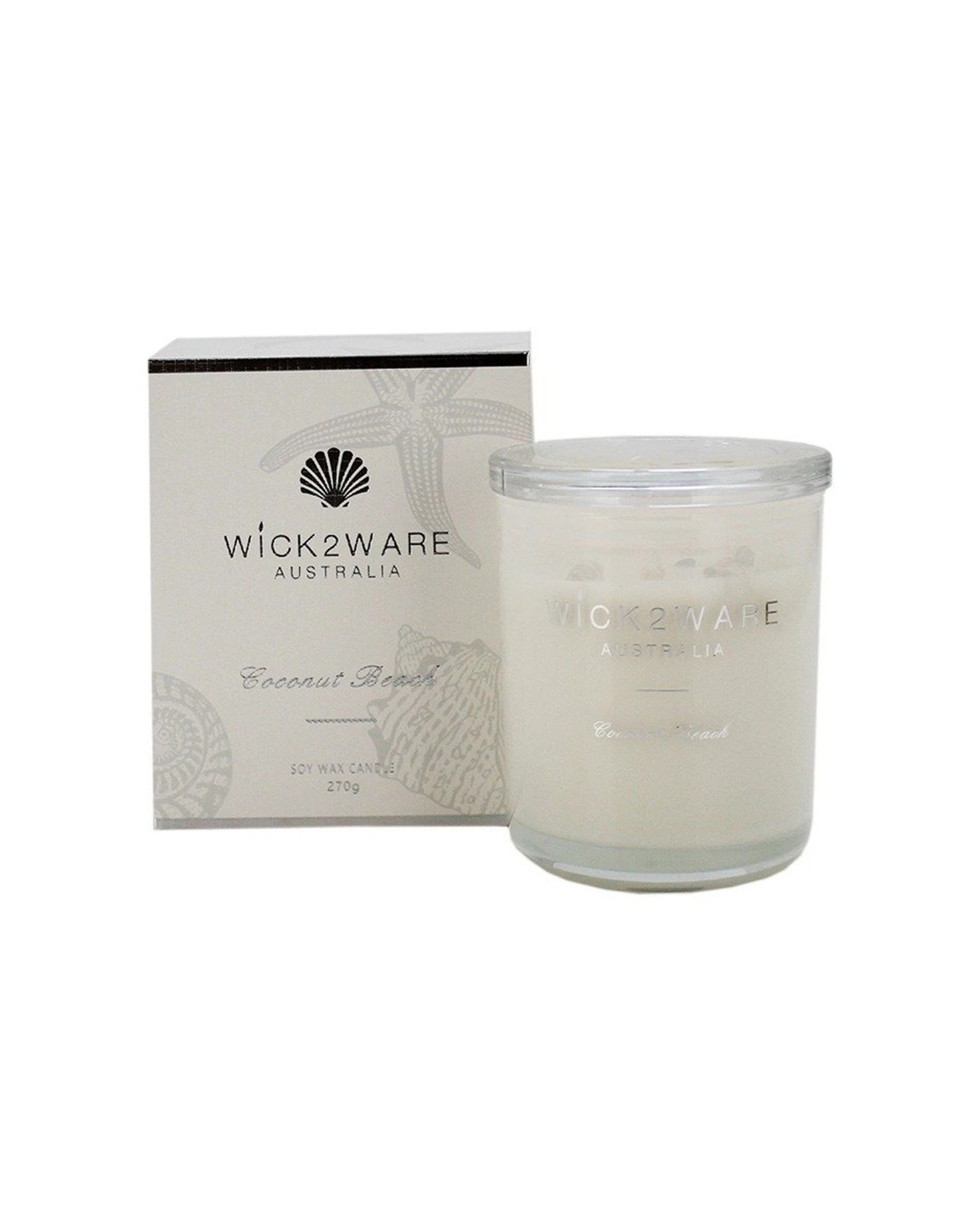 1 Wick2Ware Soy Scented Candle Jar Home Fragrance Coconut Beach 270g - White, 1 of 1