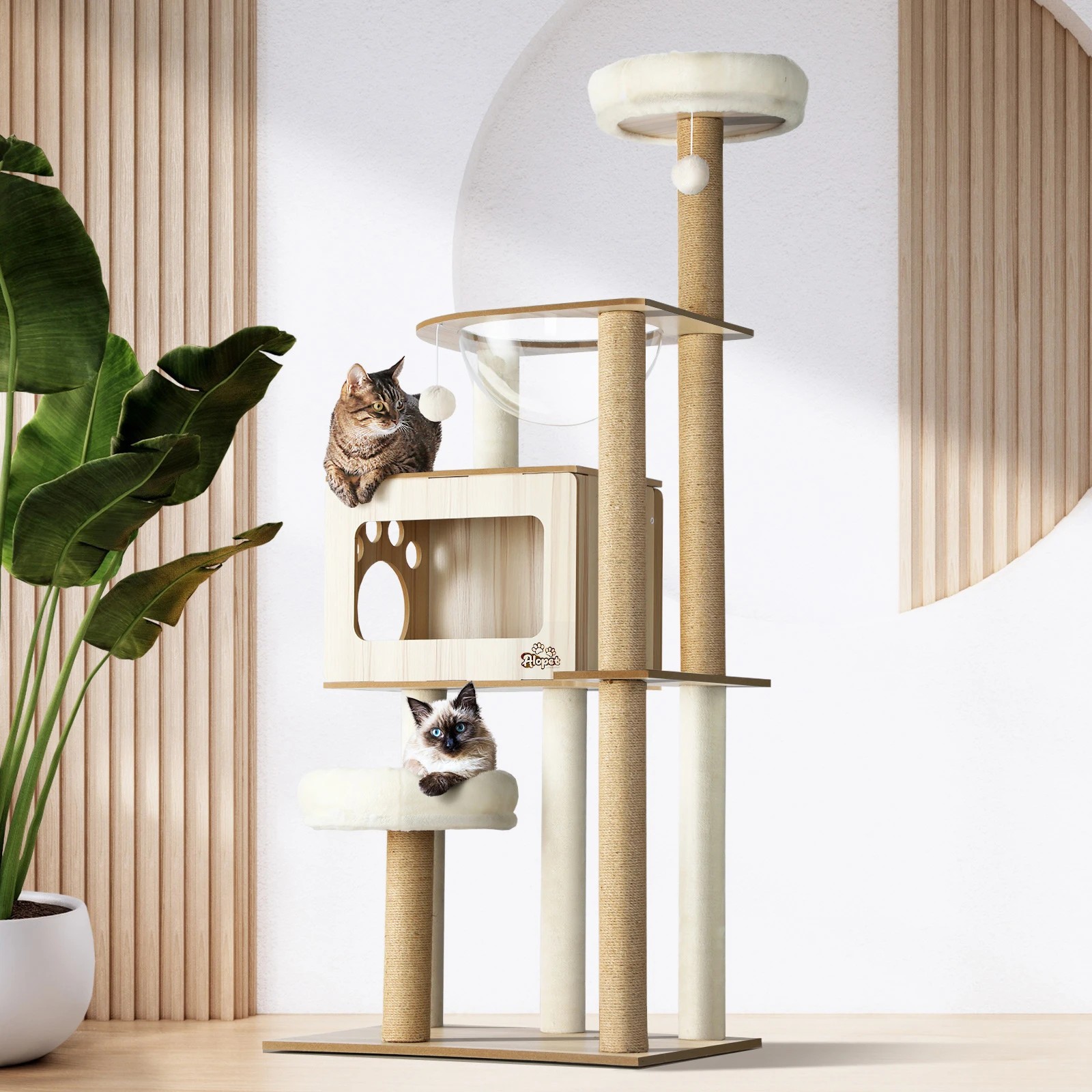 2 Alopet Cat Tree Tower Scratching Post Scratcher Cats Condo House Bed Furniture
 - Natural, 2 of 3