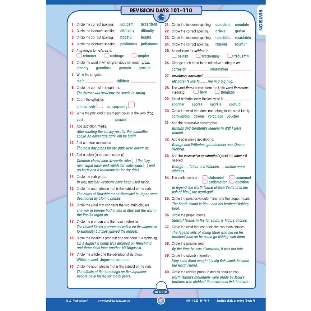 5 R.I.C English Skills Practice Book F, 5 of 5