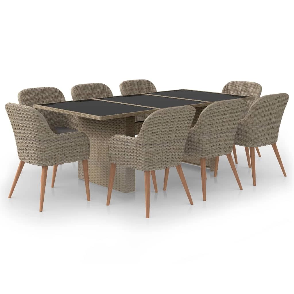 1 Vidaxl 9 Piece Garden Dining Set Poly Rattan - Brown, 1 of 10