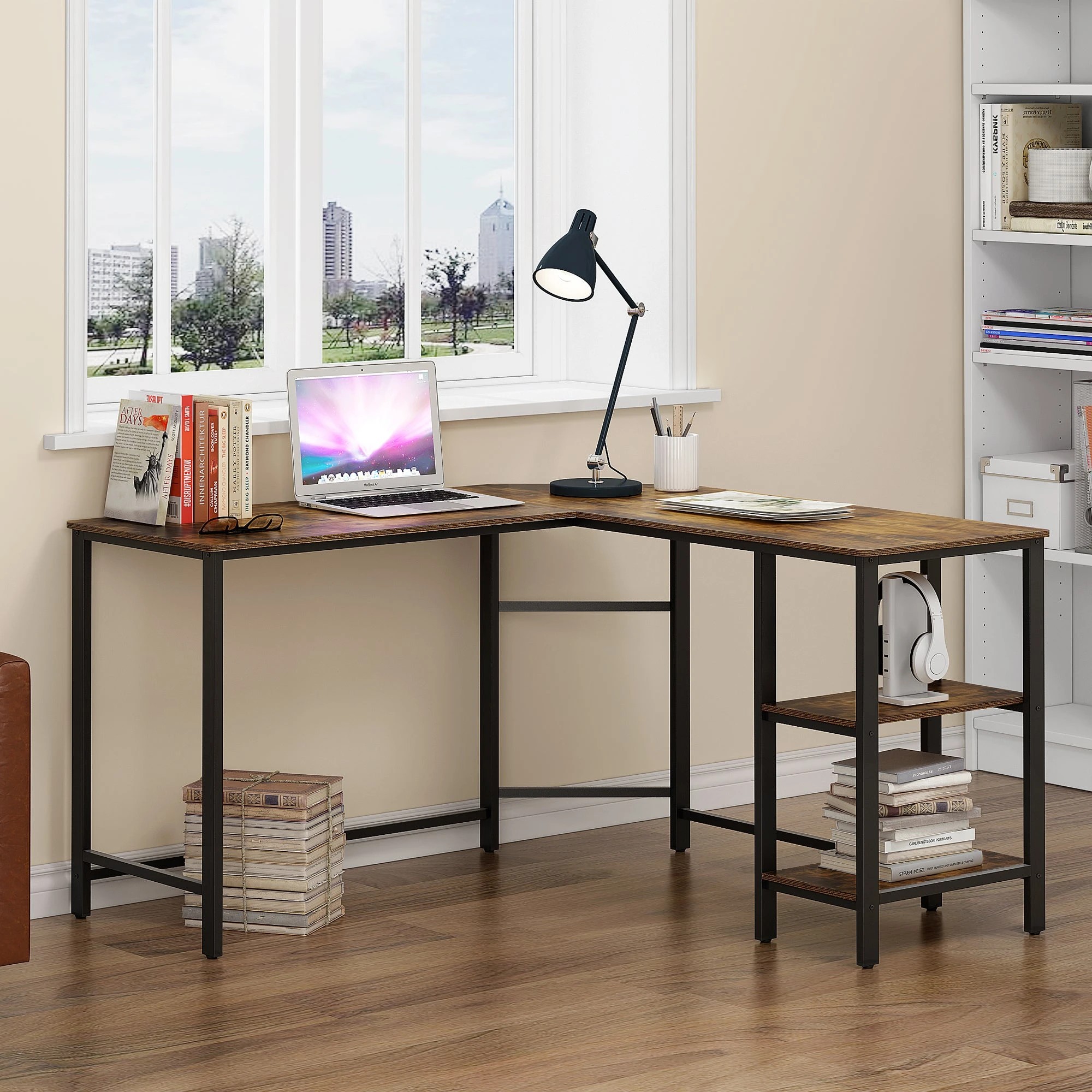 3 Foret Computer Desk Lshape Office Corner Table Storage Study Work Metal Antique, 3 of 10