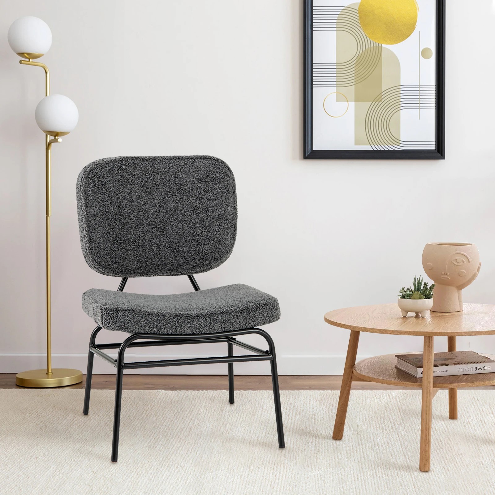3 Costway Upholstered Chair Metal Structure Chair Reading Lounge Chair w/ Sponge Pad - Grey, 3 of 5