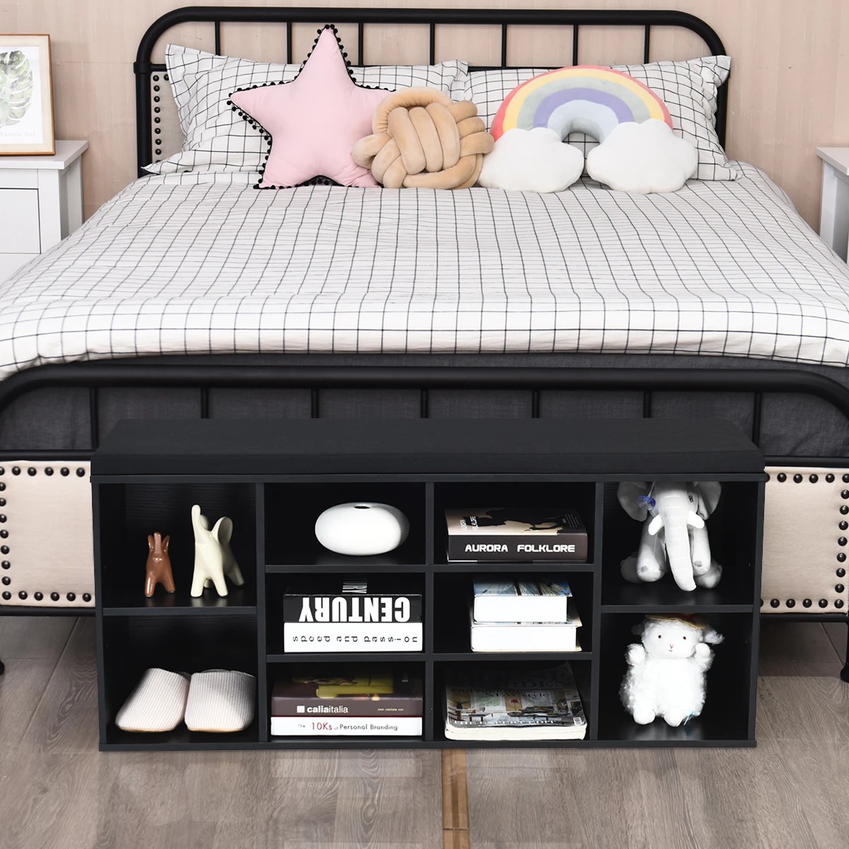 4 Costway Shoe Cabinet Bench Shoe Storage Rack Organizer Shelf Cupboard Box w/Padded Seat - Black, 4 of 5