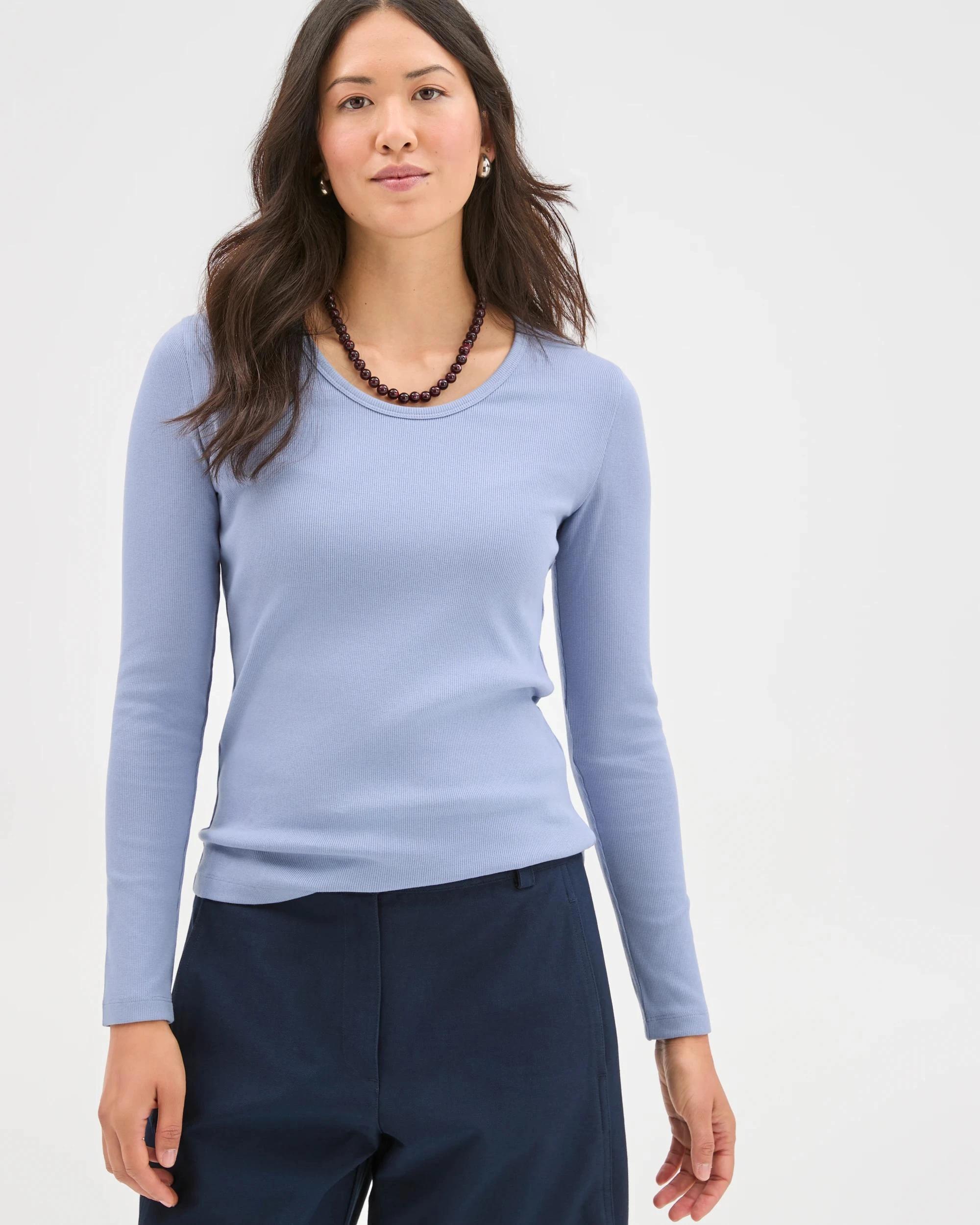 4 Target Woman Australian Cotton Long Sleeve Scoop Neck Rib T-Shirt BLUEBELL, 4 of 7