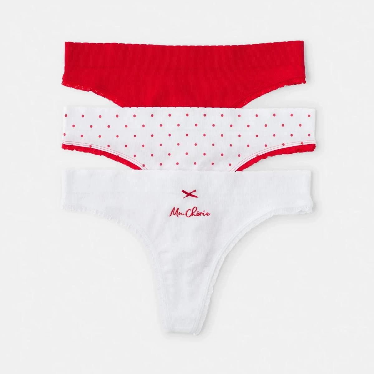 1 3 Pack Seamfree Rib G-String Briefs MA CHERIE, POLKA DOT, STRAWBERRY, 1 of 7