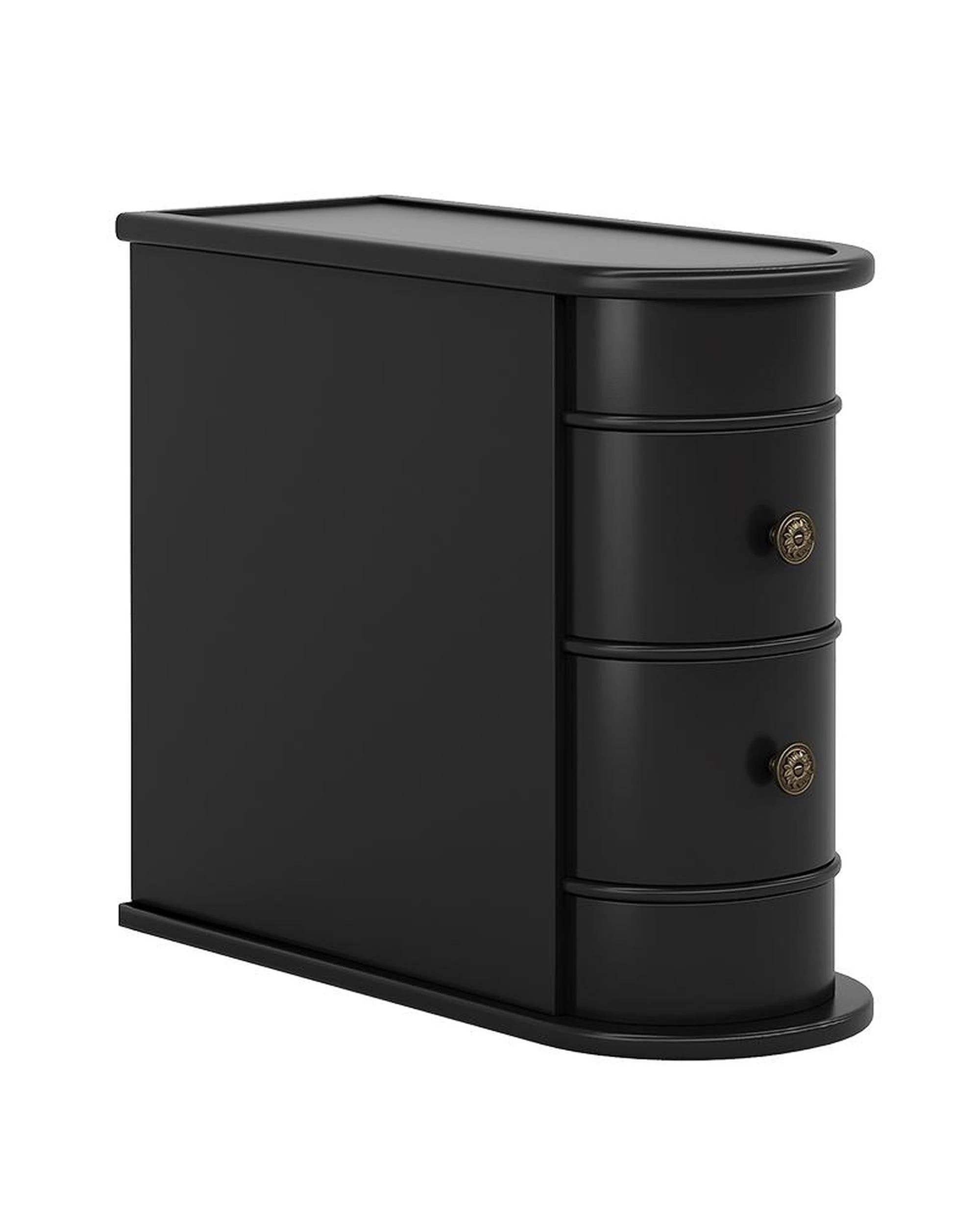 1 OAKORY 60cm End Table with 2 Drawers, Fully Assembled Narrow Side Table Black - Black, 1 of 6