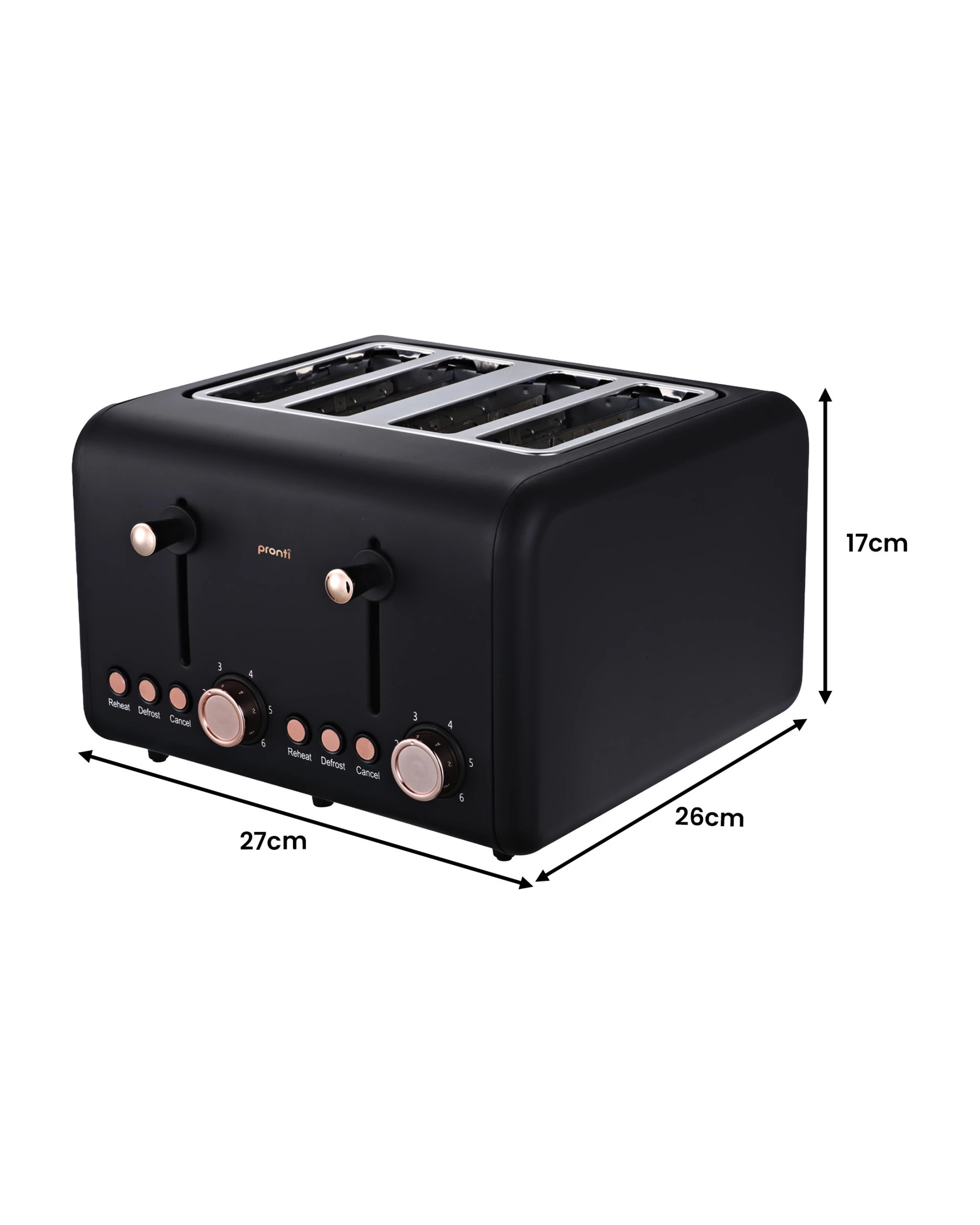 4 Pronti Breakfast Set with Rose Gold Kettle and Toaster with 1.2L Espresso Machine - Black, 4 of 5