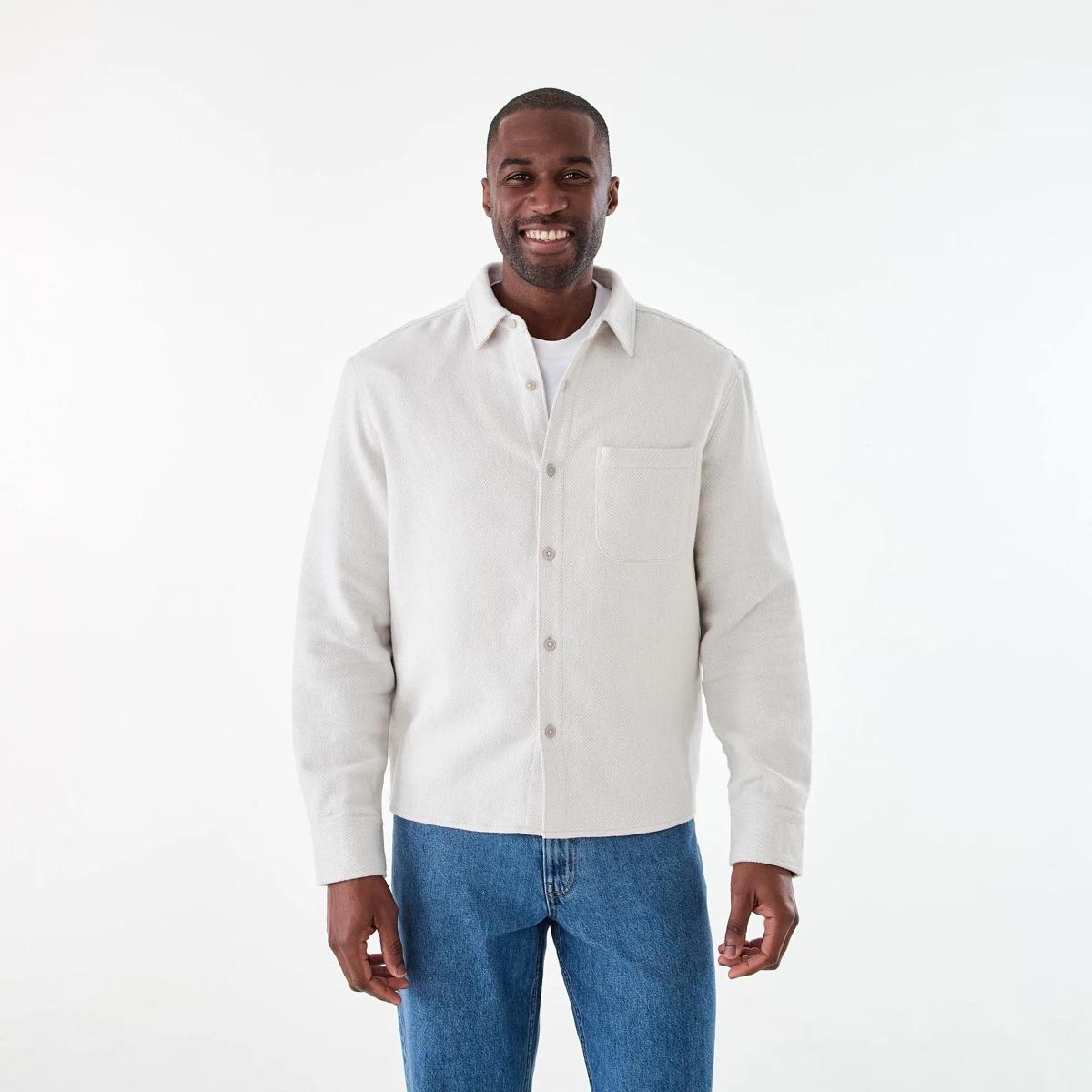 2 Long Sleeve Jacquard Overshirt STRING BEIGE, 2 of 7
