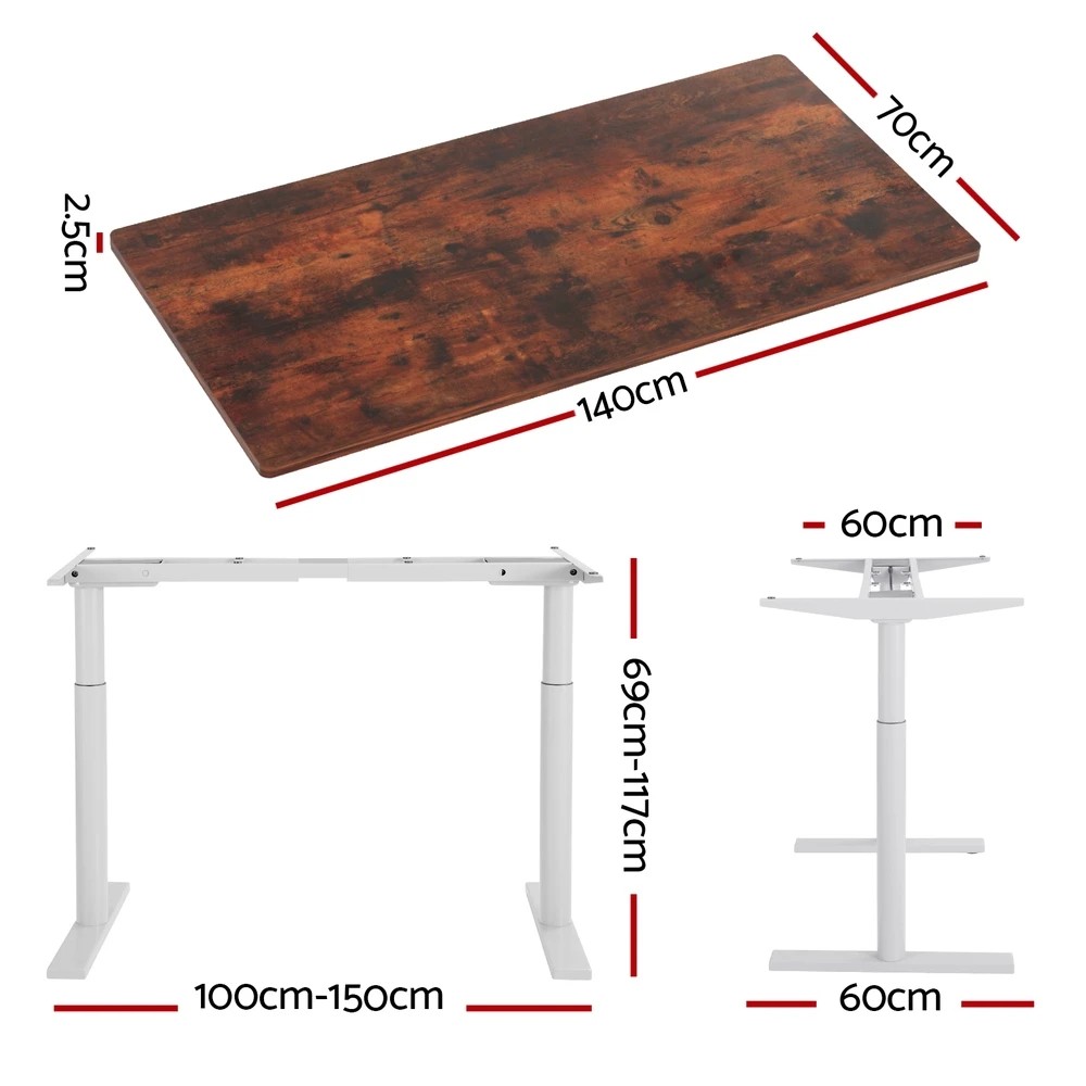 2 Artiss Standing Desk Motorised Electric Dual Motor 140CM Rustic - Brown, 2 of 6
