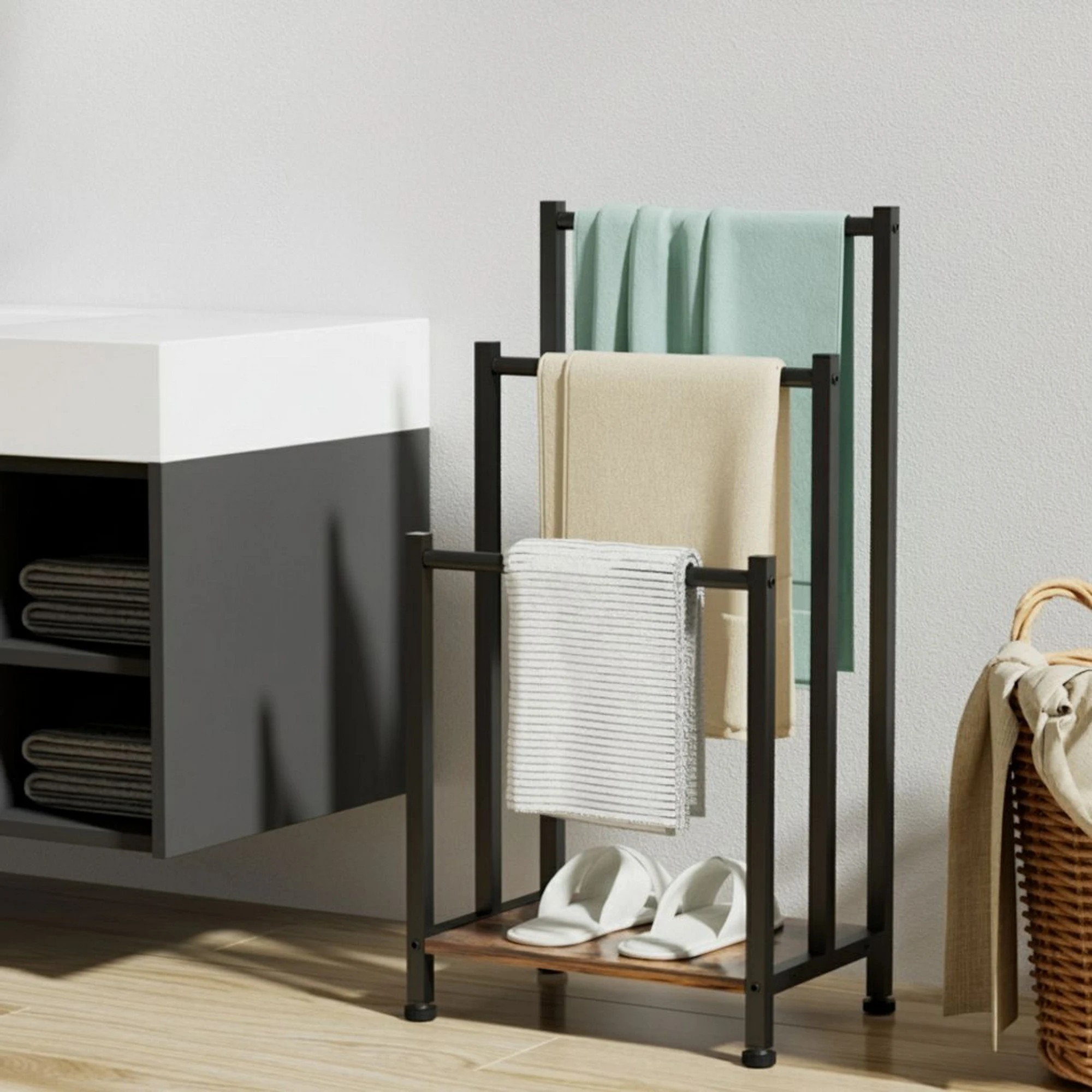 4 Cefito 3 Tier Towel Rack Rail Freestanding Holder Bathroom Organizer Laundry Drying - Black, 4 of 4