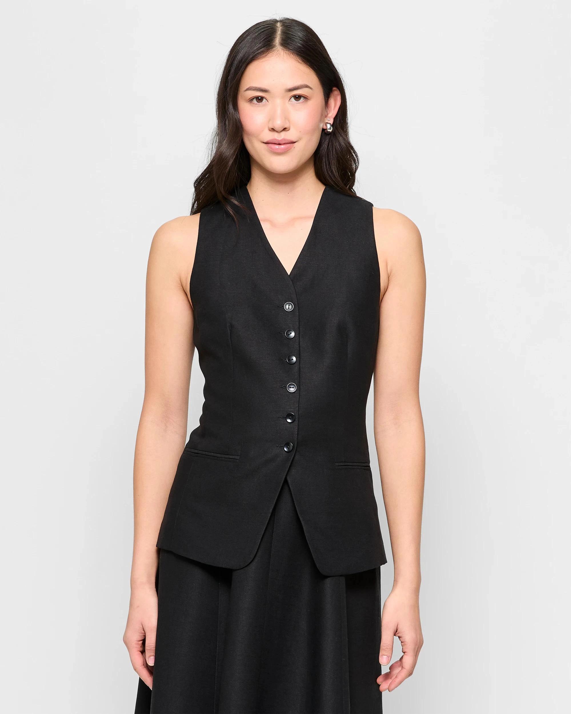 1 Linen Blend Longline Vest - Preview BLACK, 1 of 5