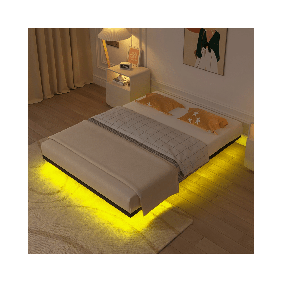 9 Advwin Double Floating Bed Frame With LED Lights Metal Platform Black, 9 of 10