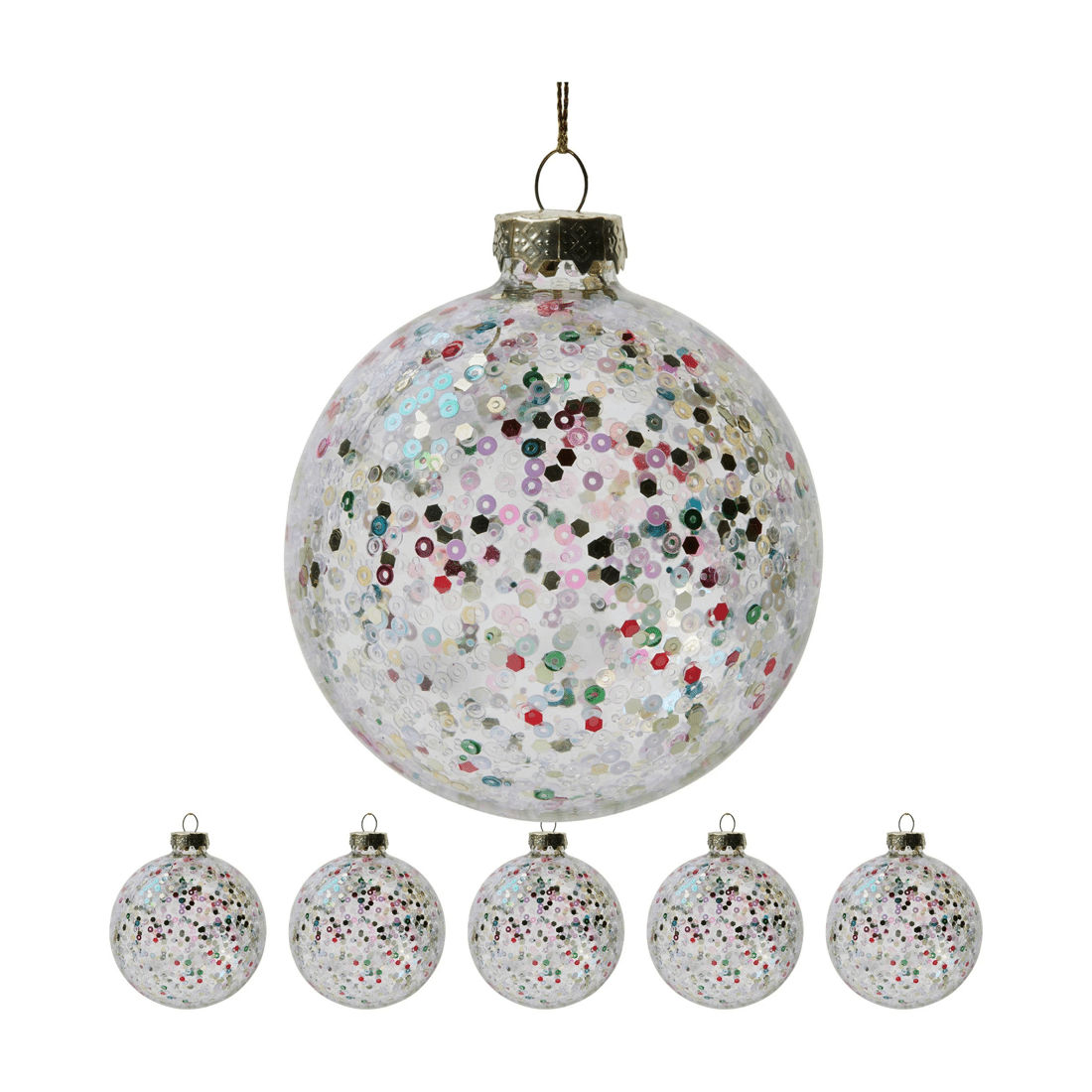 1 Christabelle Clear Glass Baubles 6pcs With Colourful Sequins Balls Christmas Tree Decoration Ornament, 1 of 6