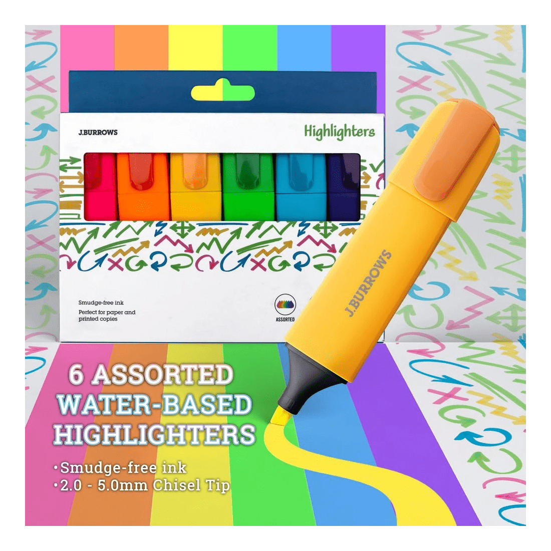 5 J.Burrows Chisel Highlighters Assorted 6 Pack, 5 of 5