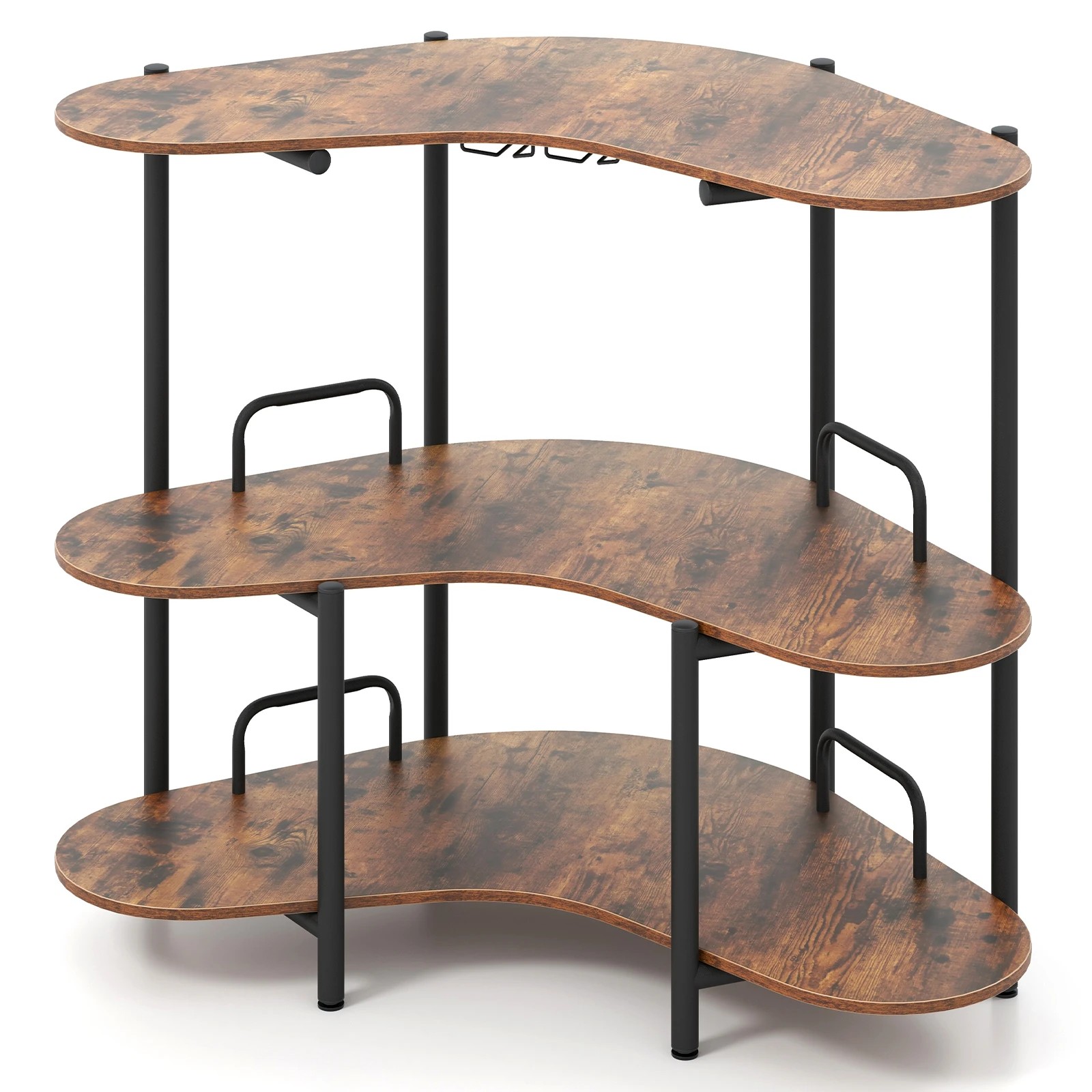 1 Costway 3 Tier Bar Table w/Wine Glass Holder Corner Shelf Side Coffee Table Pub Bistro - Brown, 1 of 4