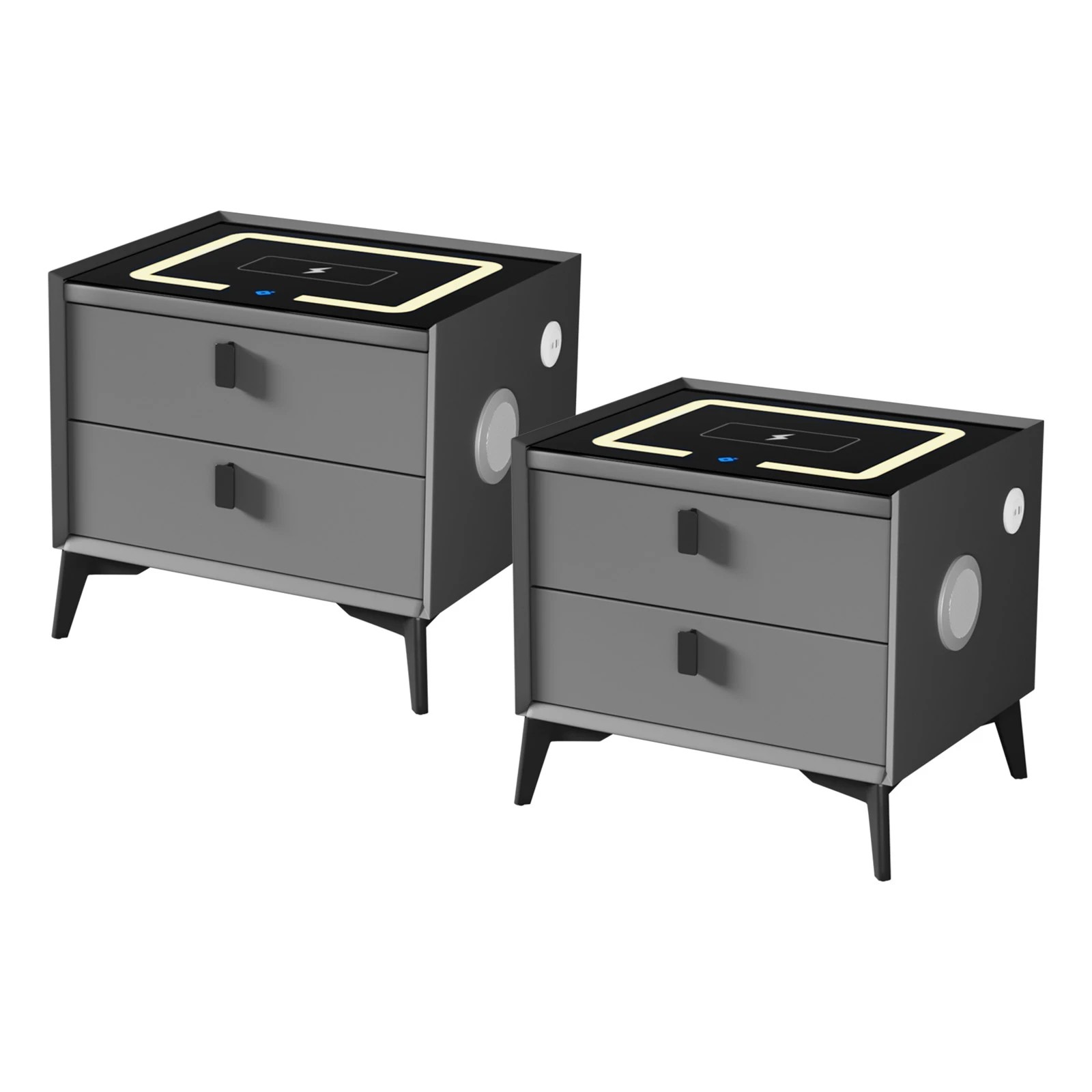 1 Oikiture Set of 2 Smart Bedside Tables Wireless Charging LED Nightstand - Grey, 1 of 7