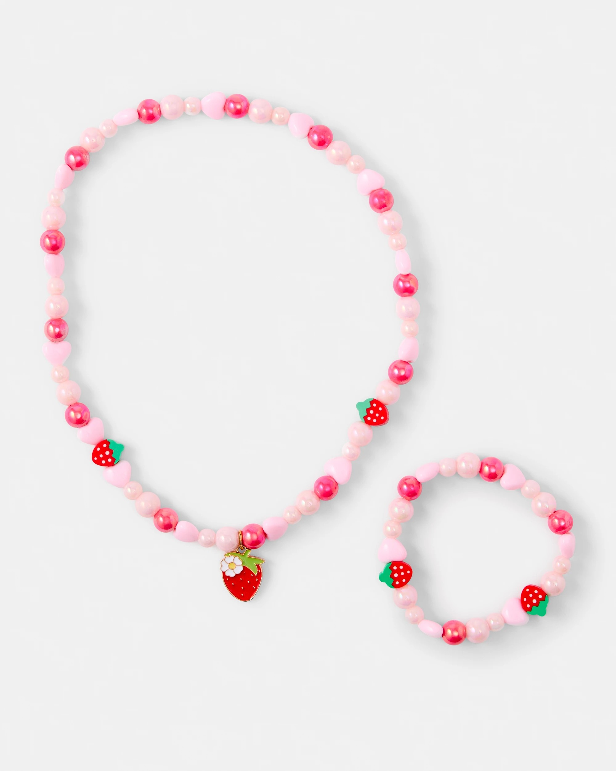 1 2 Pack Strawberry Necklace and Bracelet Set - Red and Pink, 1 of 4