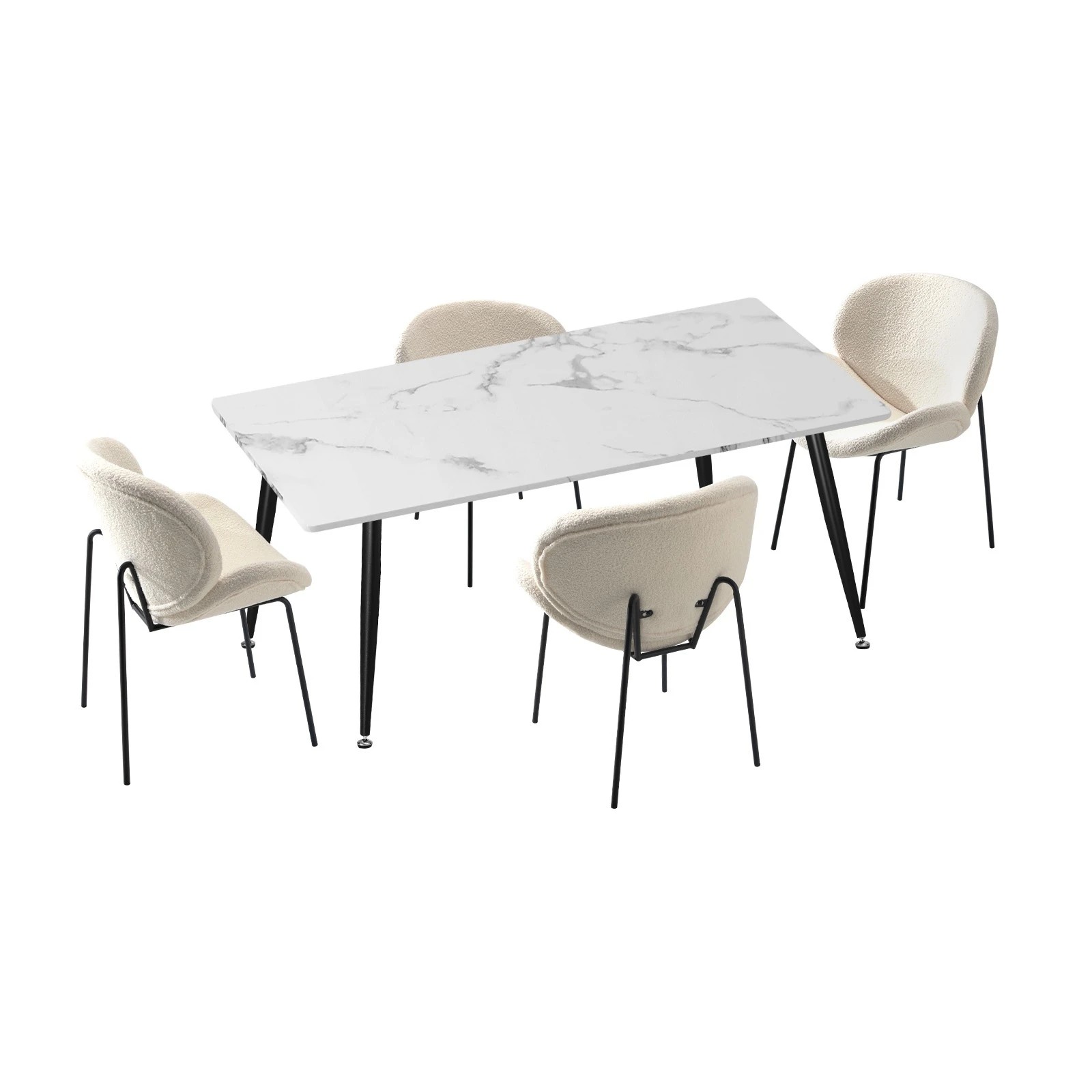 1 Oikiture 120cm Rectangle Dining Table with 4PCS Dining Chairs Sherpa - Multi, 1 of 9