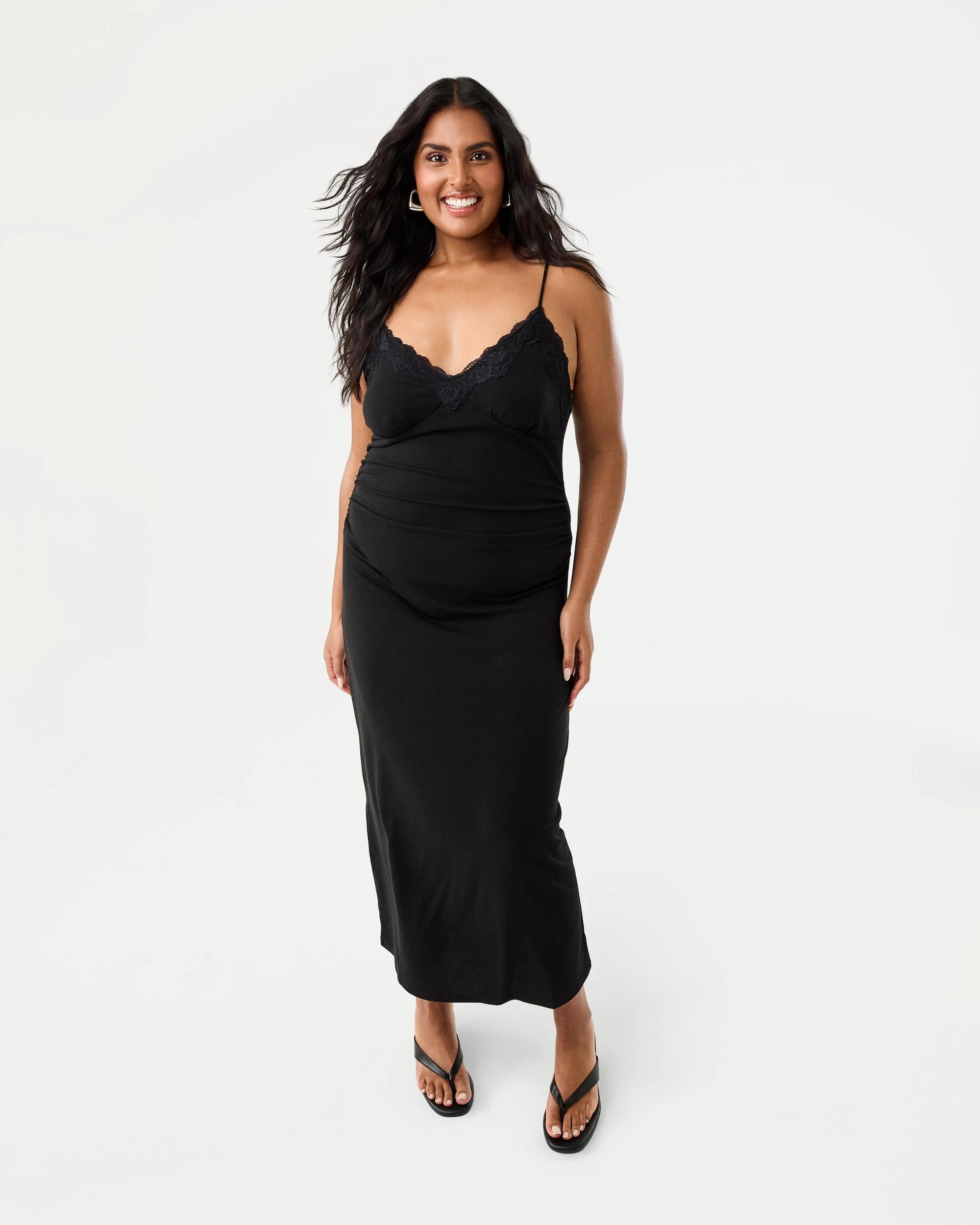 3 Sleeveless V-Neck Lace Maxi Dress Black, 3 of 9