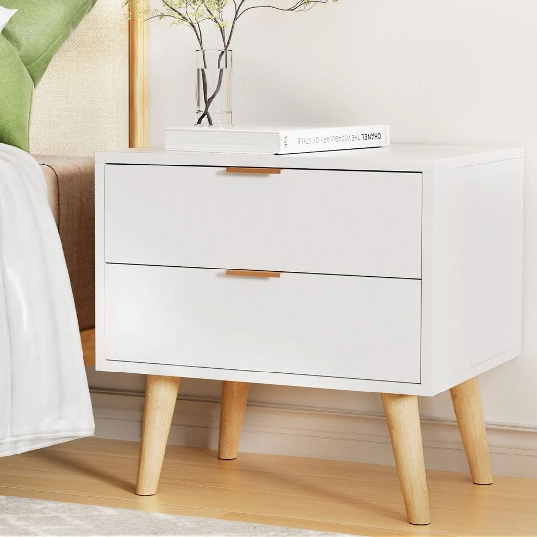 3 Artiss Bedside Table 2 Drawers - White, 3 of 6