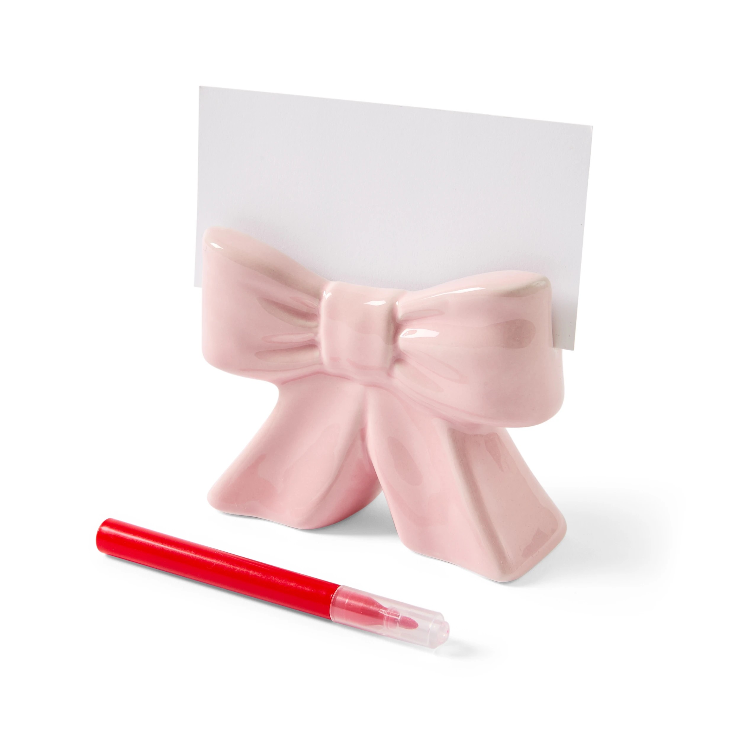 4 4 Pack Pink and Red Ceramic Bow Placecard Holders, 4 of 9