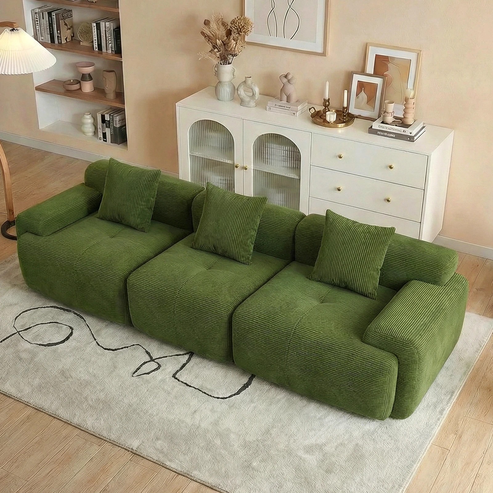 1 Advwin 282cm 3-4 Seater Corduroy Fabric Modular Sectional Sofa - Green, 1 of 3